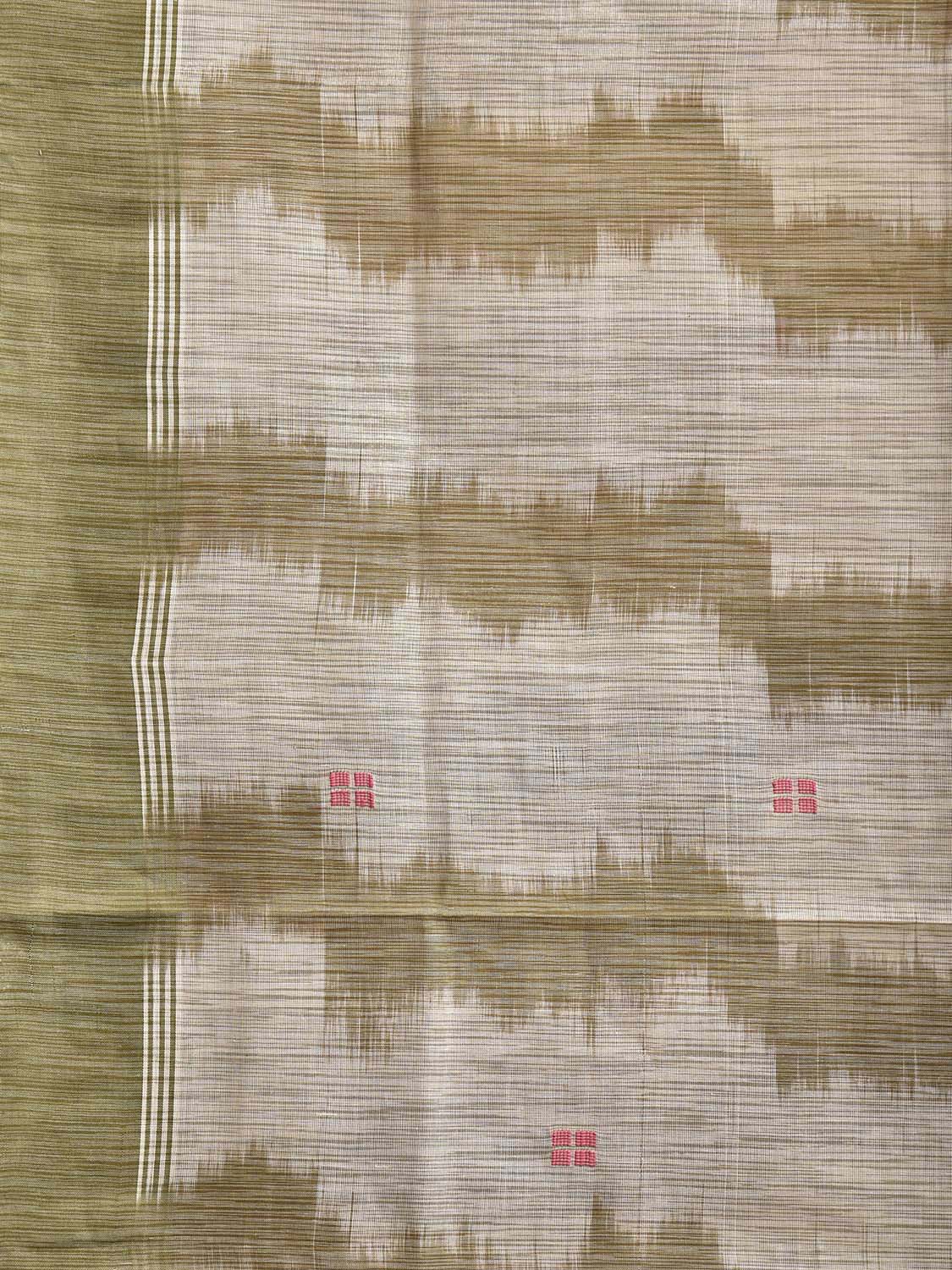 Olive and White Venkatagiri Cotton Saree with Strips Pallu and Ikat Style Design v0132