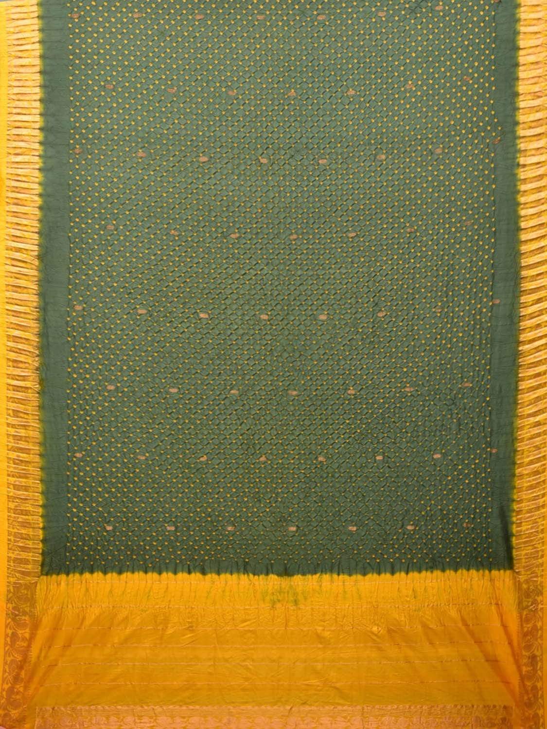 Olive and Yellow Bandhani Kanchipuram Silk Handloom Saree with Border Design bn0221