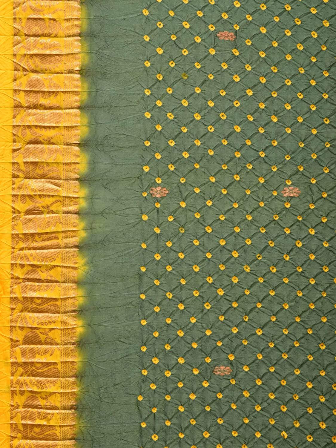 Olive and Yellow Bandhani Kanchipuram Silk Handloom Saree with Border Design bn0221