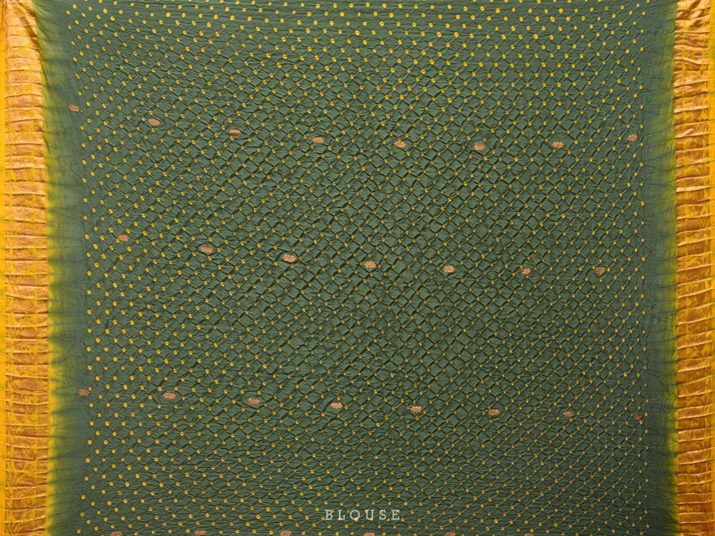 Olive and Yellow Bandhani Kanchipuram Silk Handloom Saree with Border Design bn0221