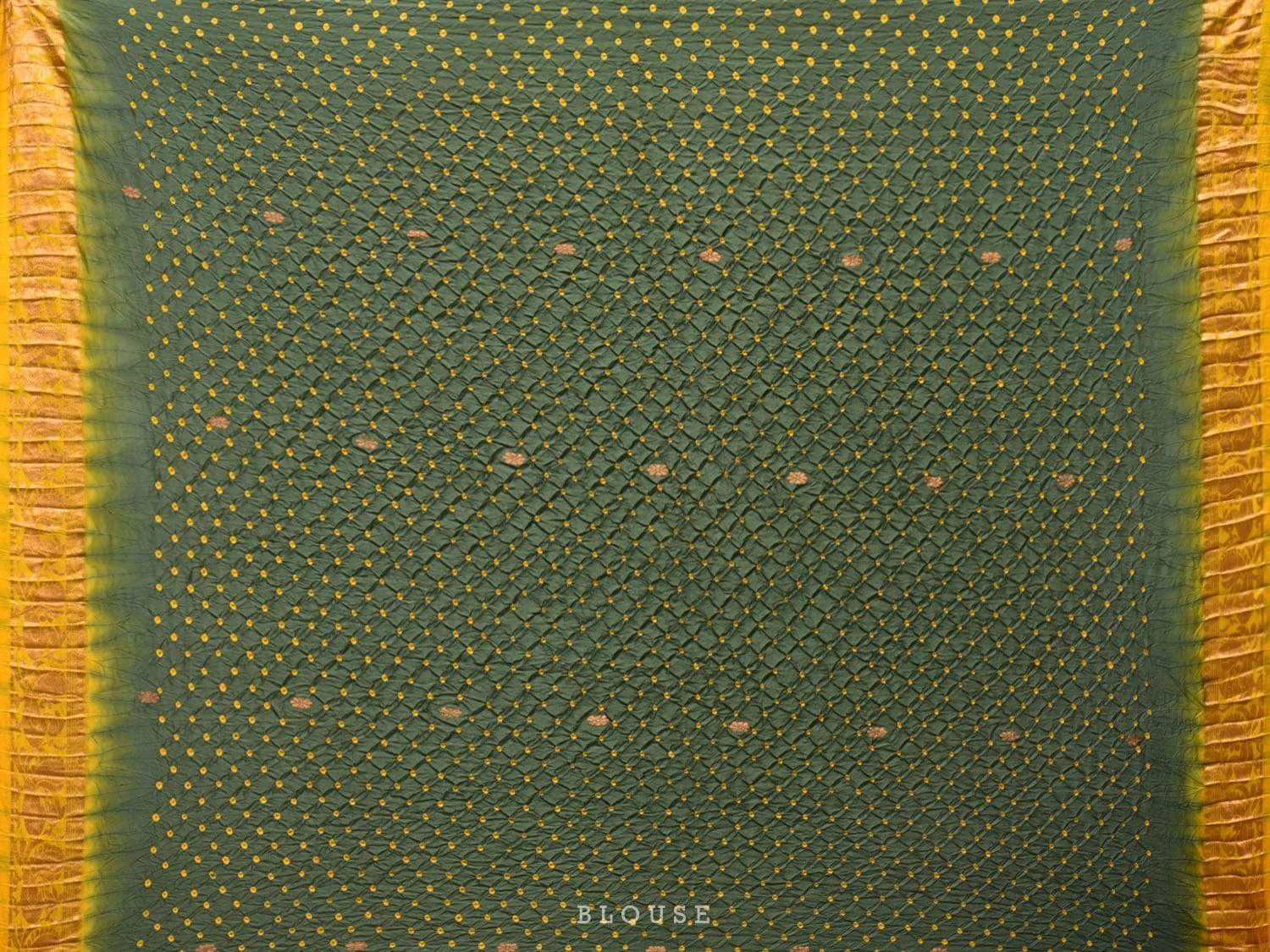 Olive and Yellow Bandhani Kanchipuram Silk Handloom Saree with Border Design bn0221