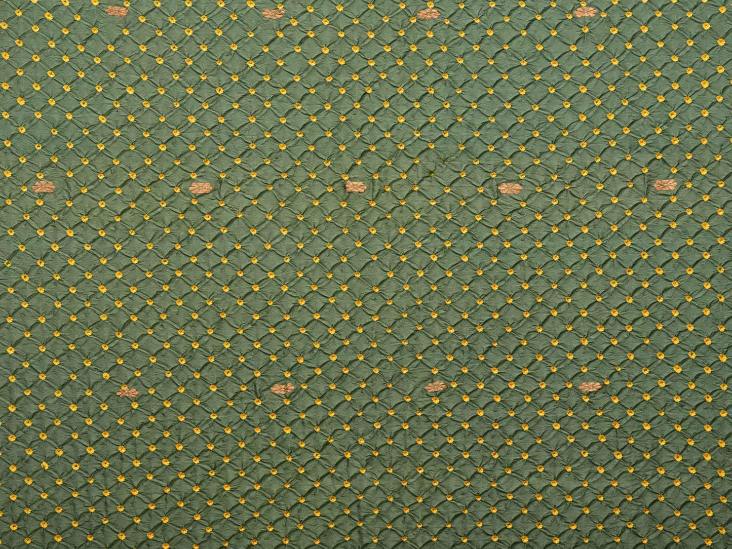 Olive and Yellow Bandhani Kanchipuram Silk Handloom Saree with Border Design bn0221