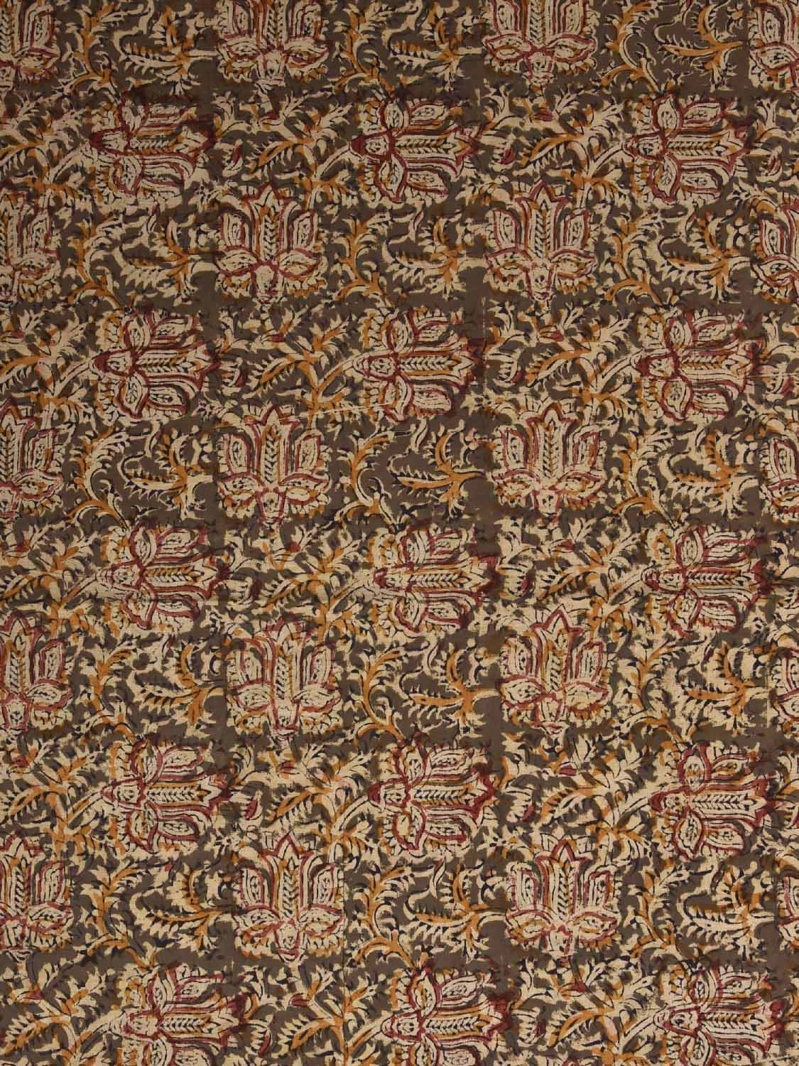 Olive and Yellow Kalamkari Block Print Cotton Blouse with Floral Design Length 1mt Width 44 Inches BL0125