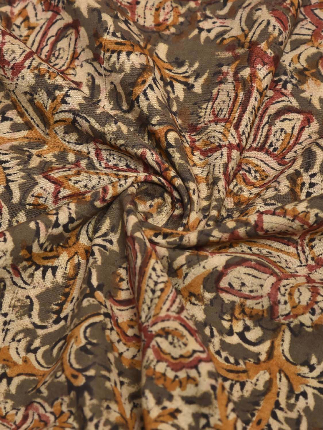 Olive and Yellow Kalamkari Block Print Cotton Blouse with Floral Design Length 1mt Width 44 Inches BL0125