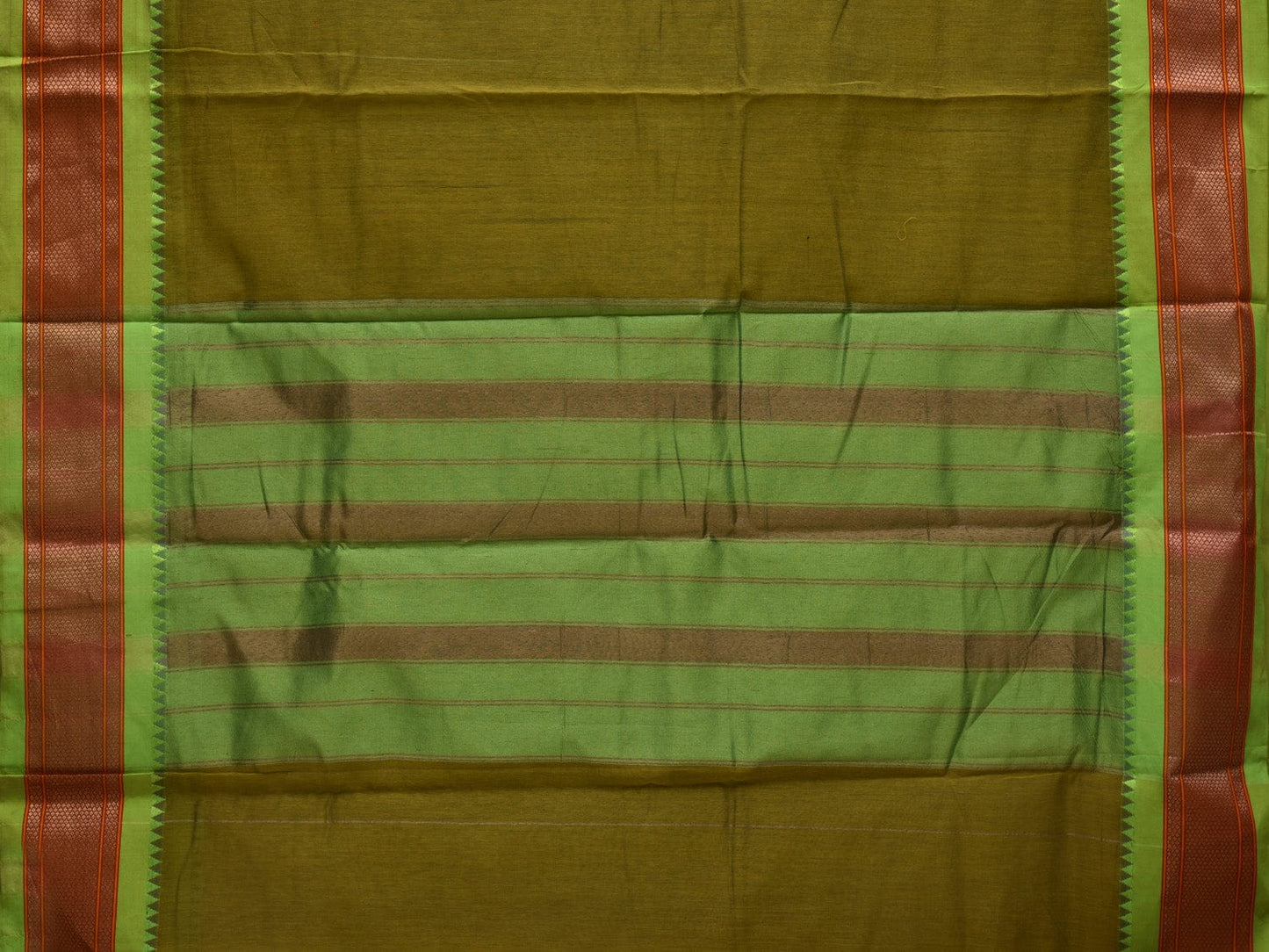 Olive Bamboo Cotton Plain Saree with Paithani Border Design No Blouse o0338