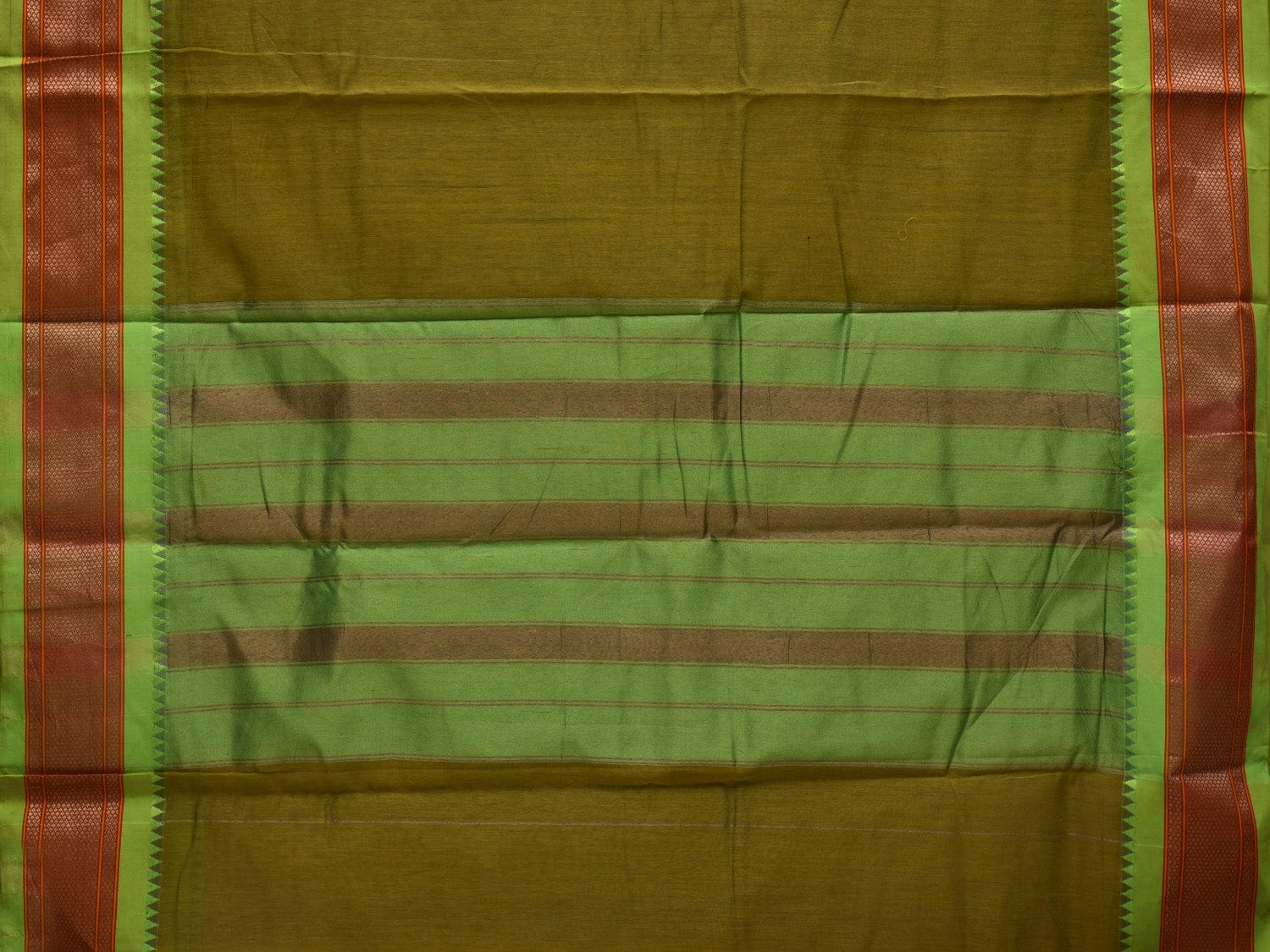 Olive Bamboo Cotton Plain Saree with Paithani Border Design No Blouse o0338