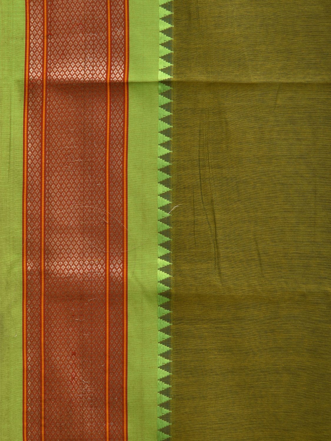 Olive Bamboo Cotton Plain Saree with Paithani Border Design No Blouse o0338