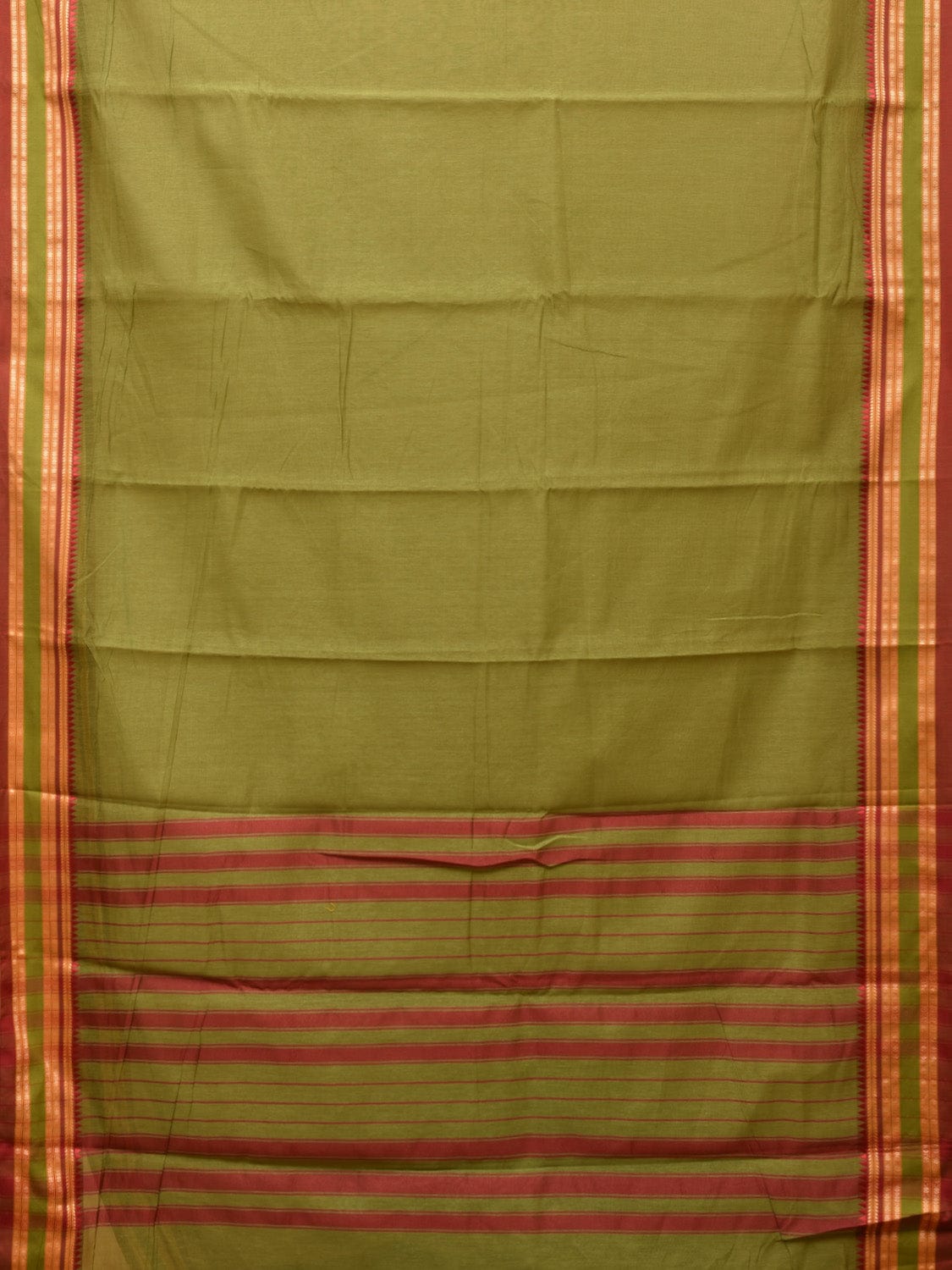 Olive Bamboo Cotton Plain Saree with Temple Border Design bc0118