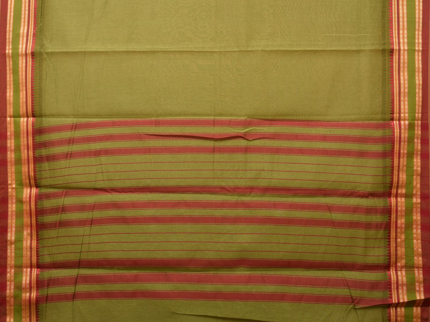 Olive Bamboo Cotton Plain Saree with Temple Border Design bc0118