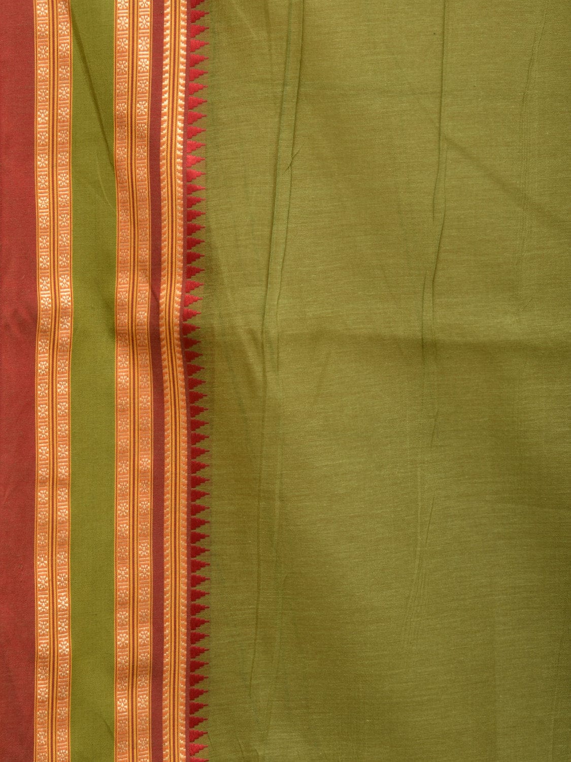 Olive Bamboo Cotton Plain Saree with Temple Border Design bc0118