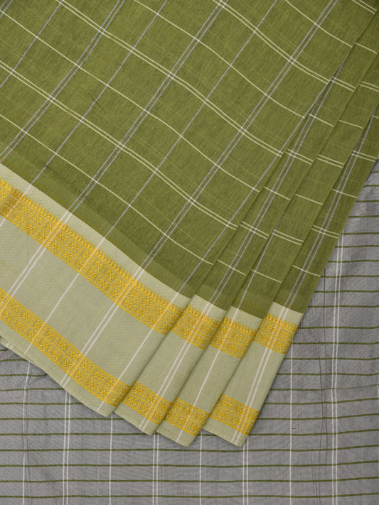 Olive Bamboo Cotton Saree with Big Checks Design No Blouse bc0298
