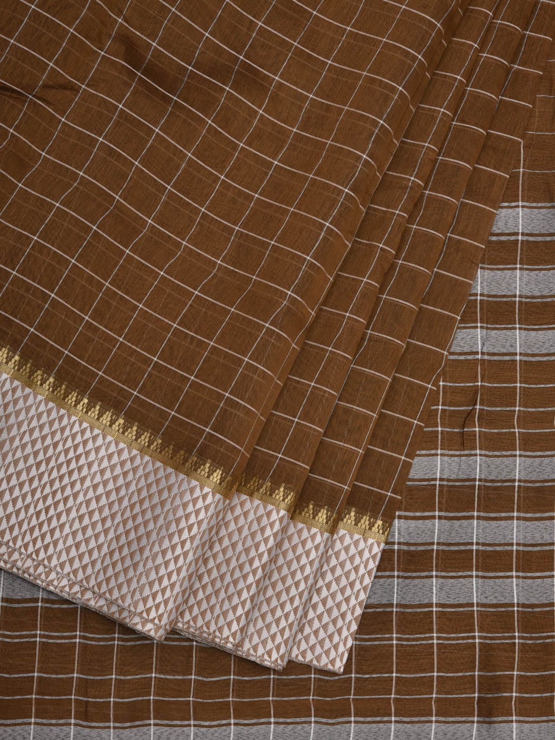 Olive Bamboo Cotton Saree with Checks Design bc0051