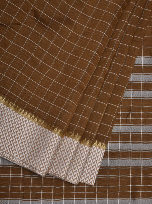 Olive Bamboo Cotton Saree with Checks Design bc0051