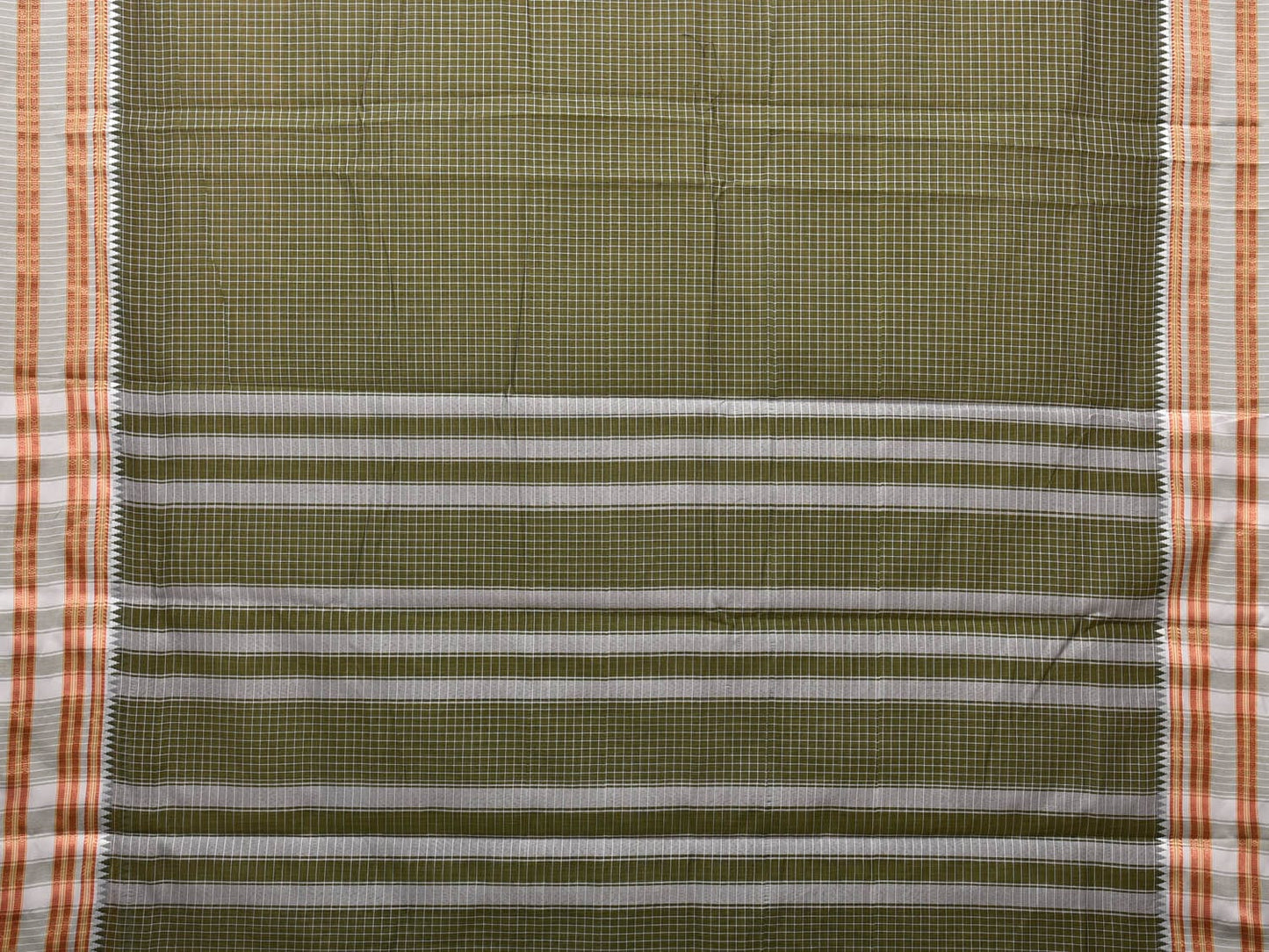 Olive Bamboo Cotton Saree with Checks Design bc0091