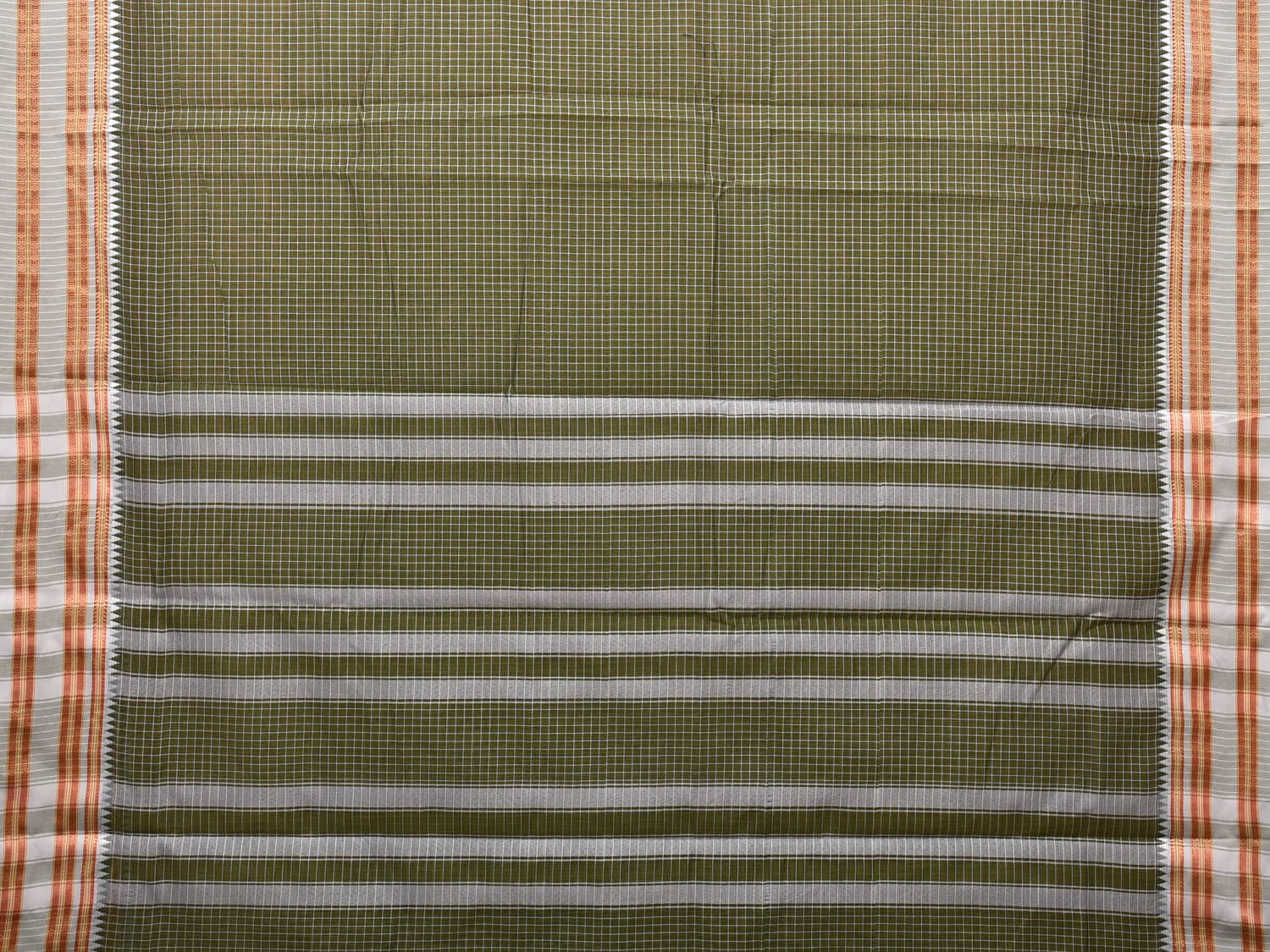 Olive Bamboo Cotton Saree with Checks Design bc0091