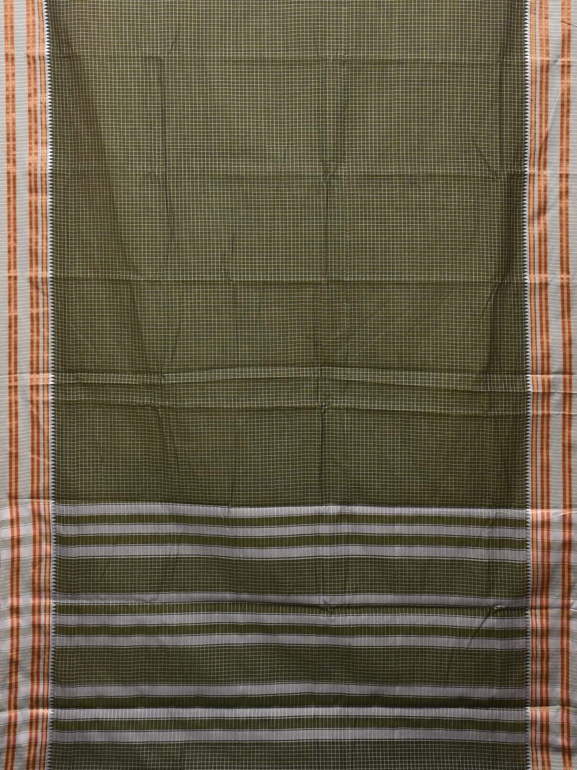 Olive Bamboo Cotton Saree with Checks Design bc0091