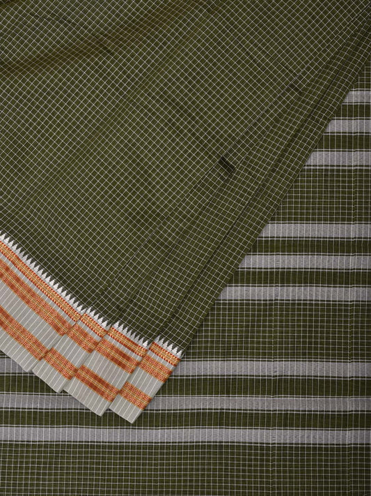 Olive Bamboo Cotton Saree with Checks Design bc0091