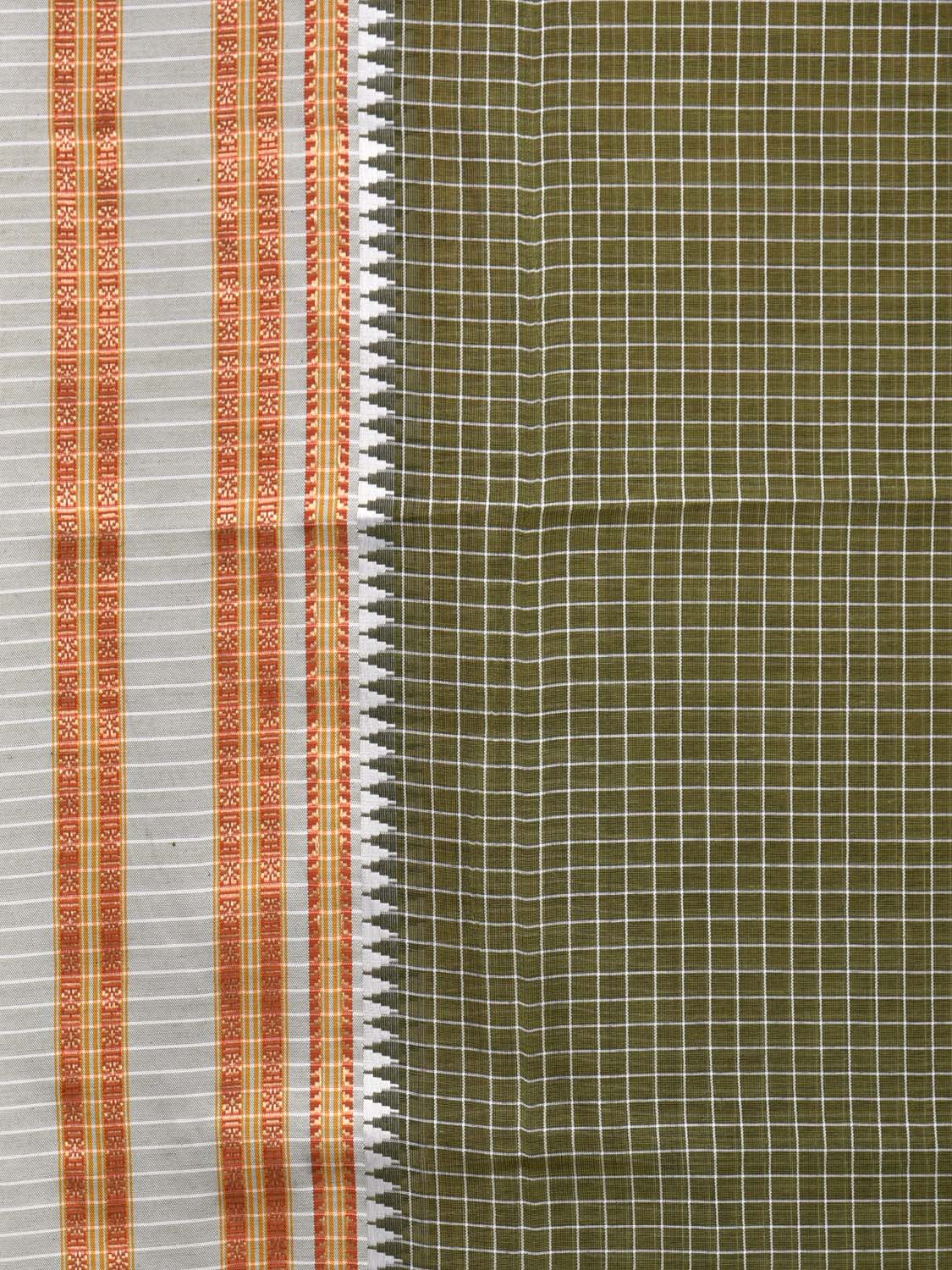 Olive Bamboo Cotton Saree with Checks Design bc0091