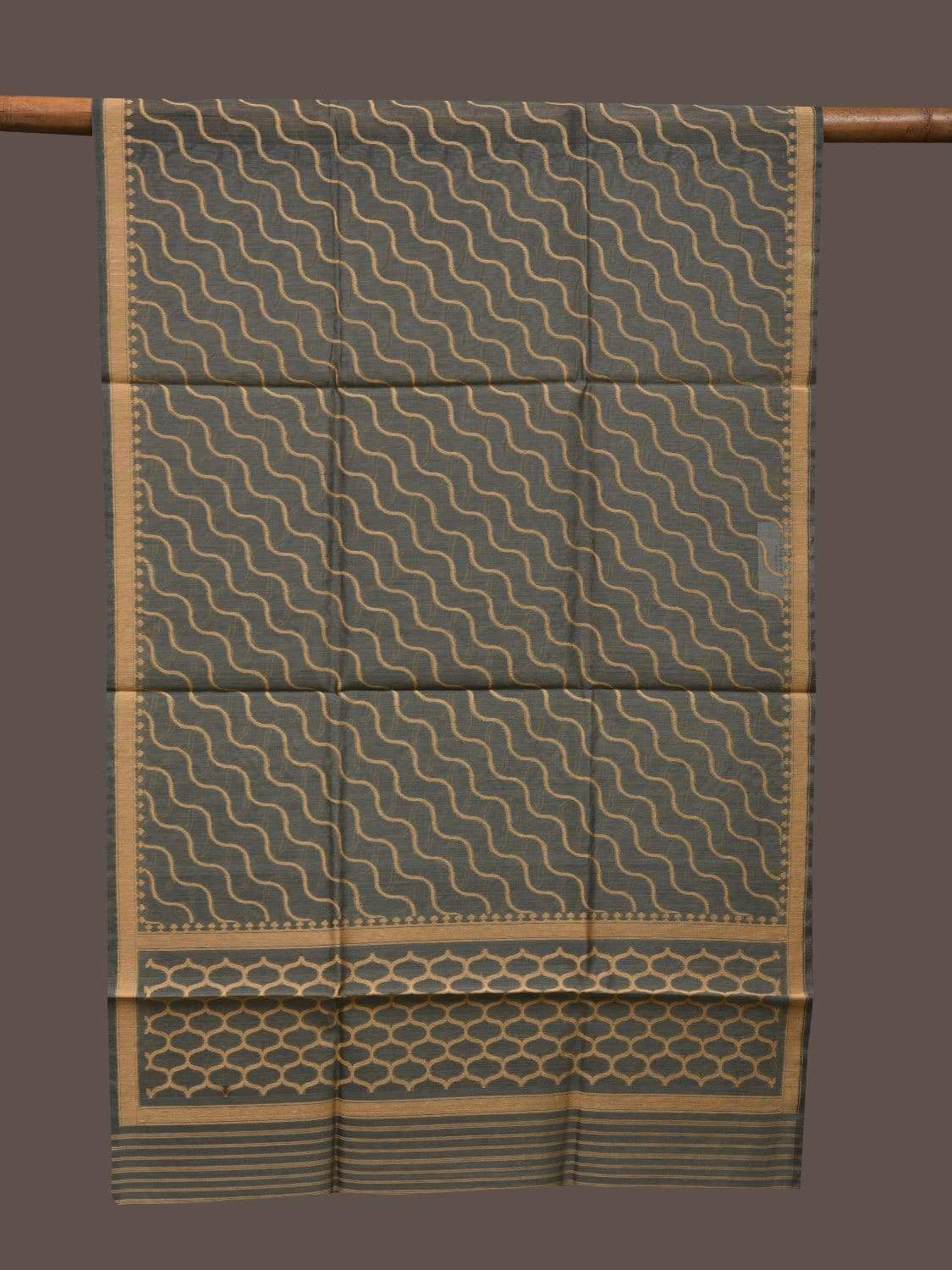 Olive Banaras Cotton Silk Handloom Stole with Diagonal Design ds2369