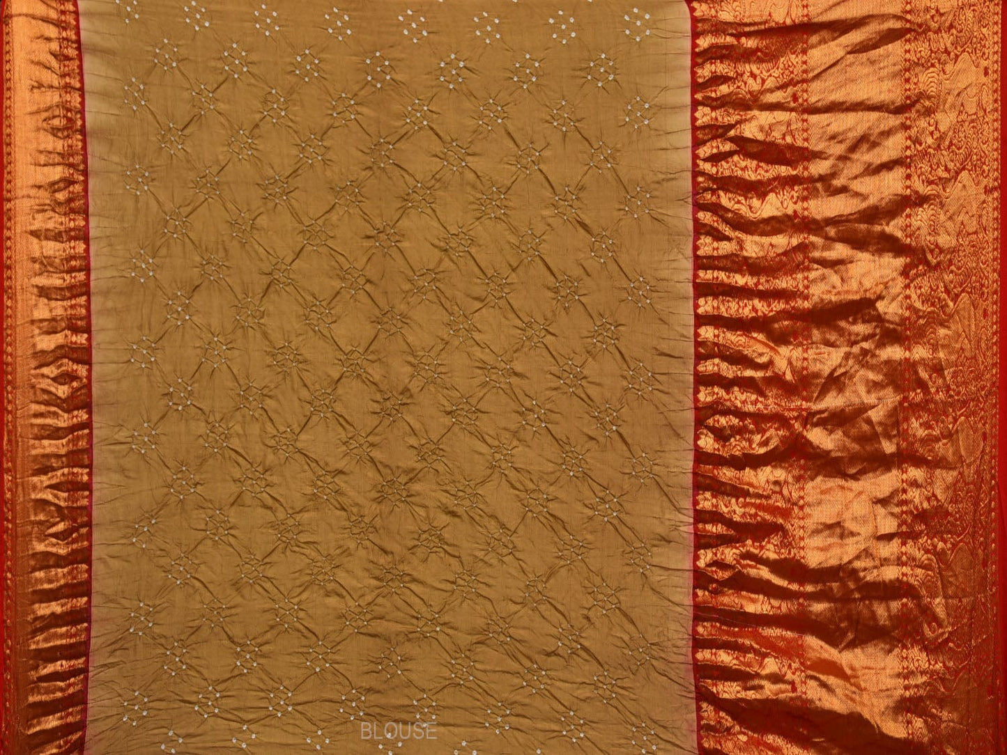 Olive Bandhani Kanchipuram Silk Handloom Saree with Border and Pallu Design bn0428