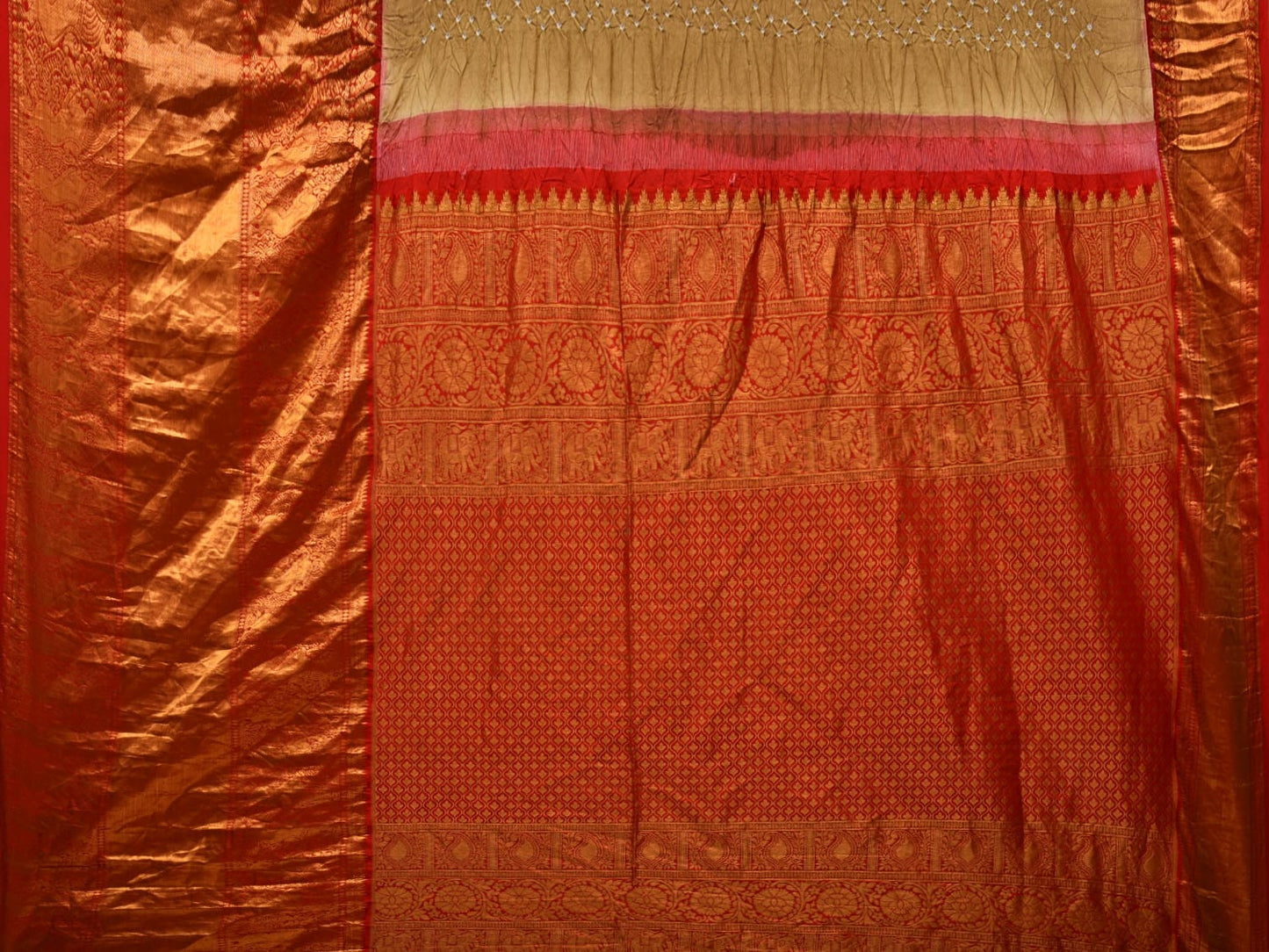 Olive Bandhani Kanchipuram Silk Handloom Saree with Border and Pallu Design bn0428