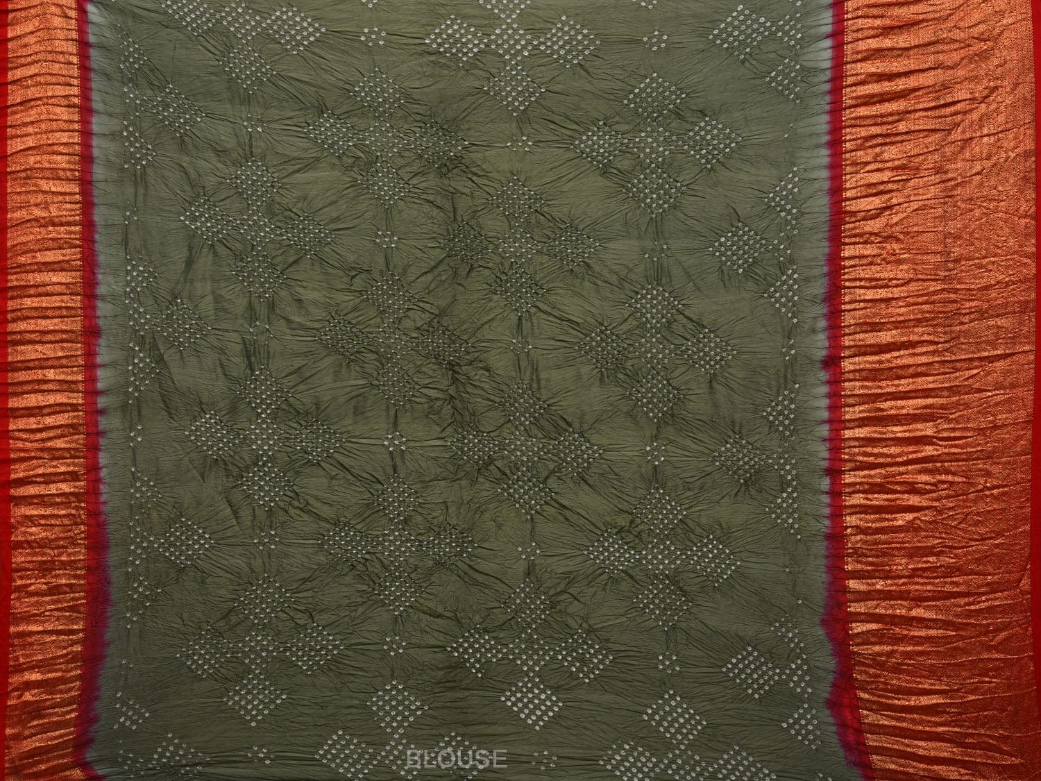 Olive Bandhani Kanchipuram SIlk Handloom Saree with Border and Pallu Design bn0434