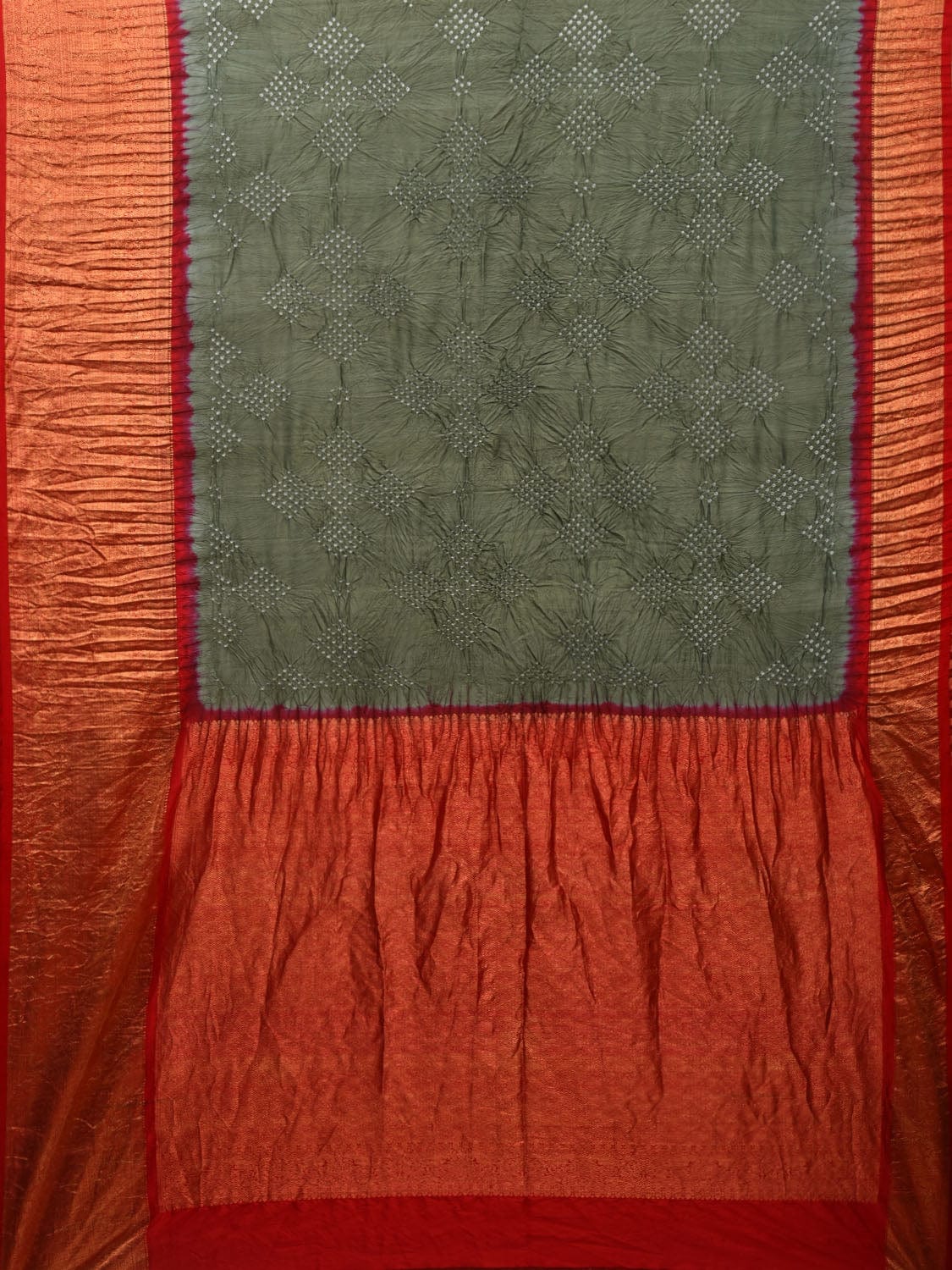 Olive Bandhani Kanchipuram SIlk Handloom Saree with Border and Pallu Design bn0434