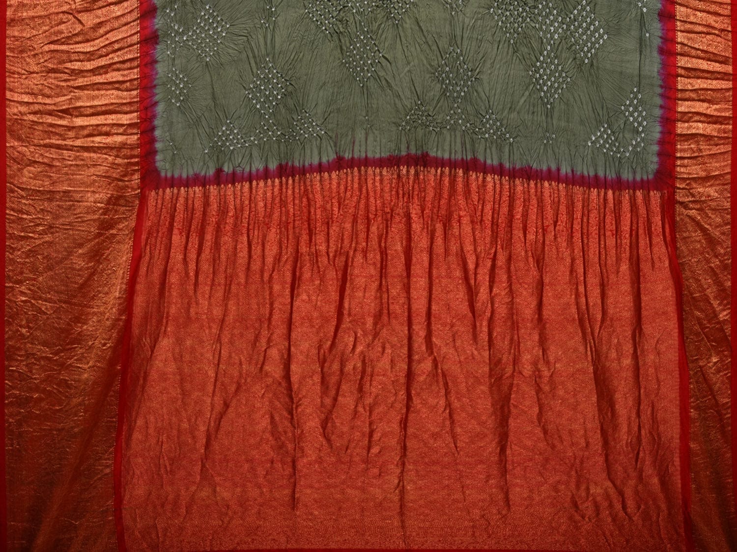 Olive Bandhani Kanchipuram SIlk Handloom Saree with Border and Pallu Design bn0434
