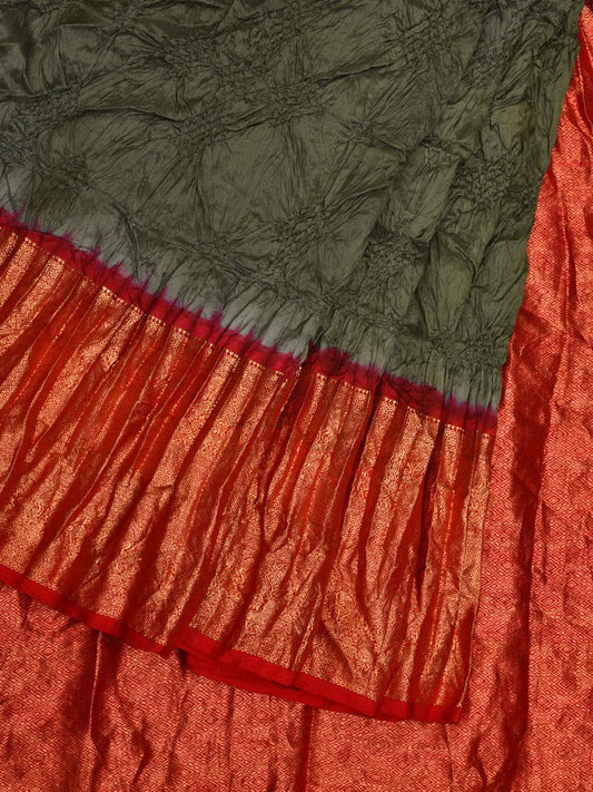 Olive Bandhani Kanchipuram SIlk Handloom Saree with Border and Pallu Design bn0434