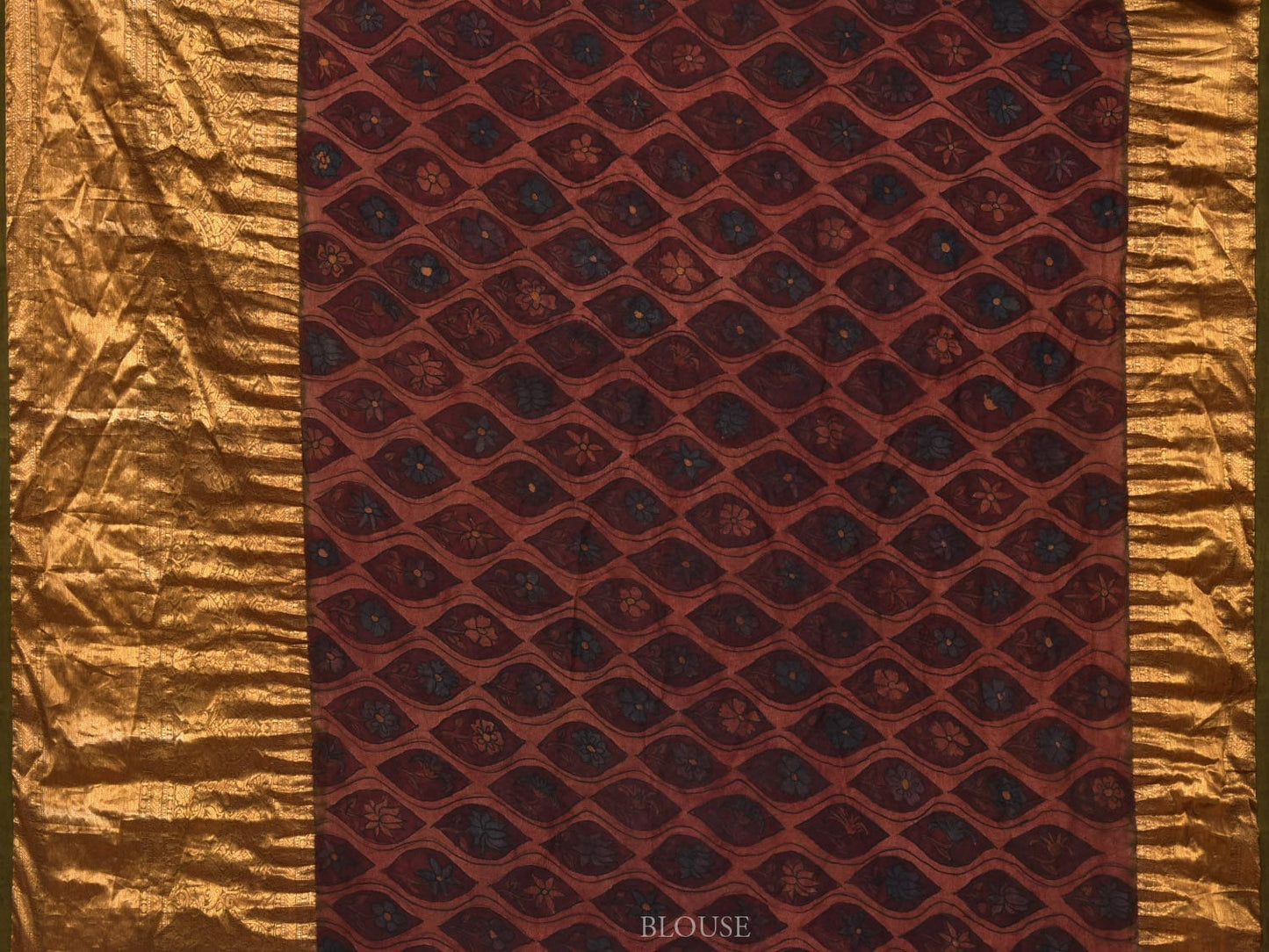 Olive Bandhani Kanchipuram Silk Handloom Saree with Kalamkari Hand Painted Pallu and Blouse Design bn0405