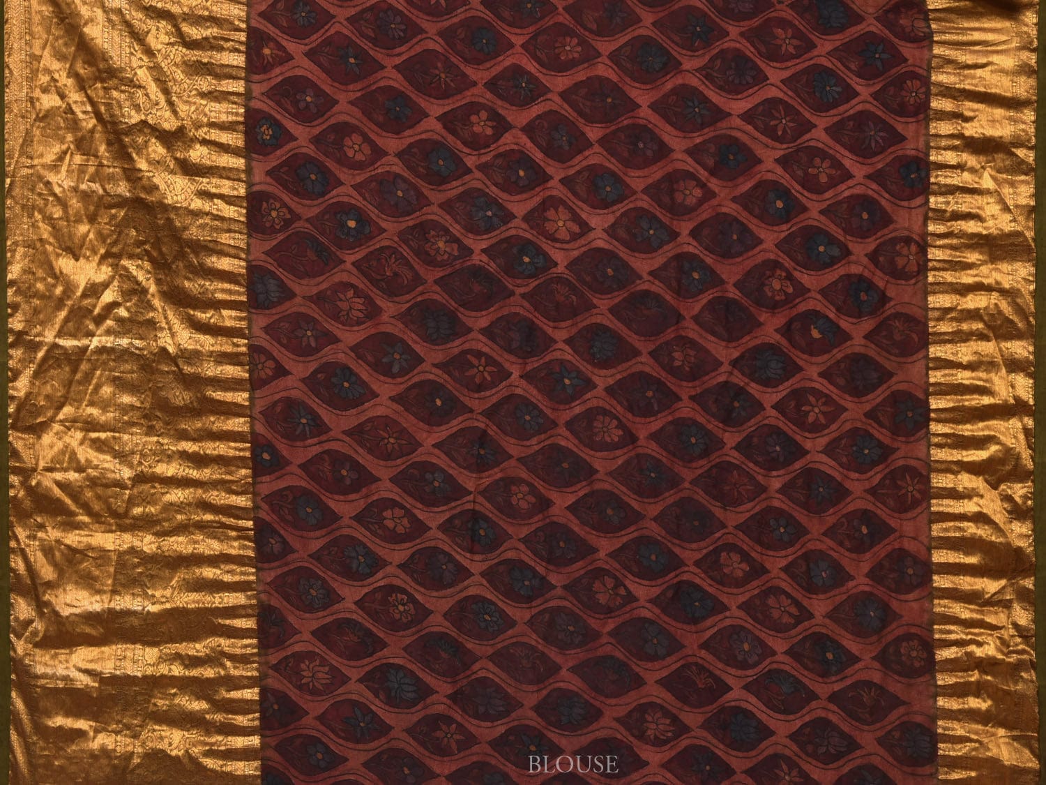 Olive Bandhani Kanchipuram Silk Handloom Saree with Kalamkari Hand Painted Pallu and Blouse Design bn0405