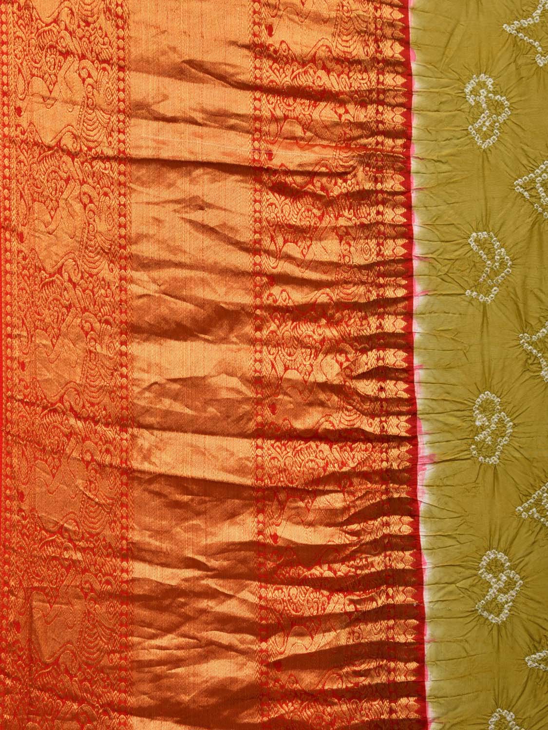 Olive Bandhani Kanchipuram Silk Handloom Saree with Pallu and Border Design bn0471