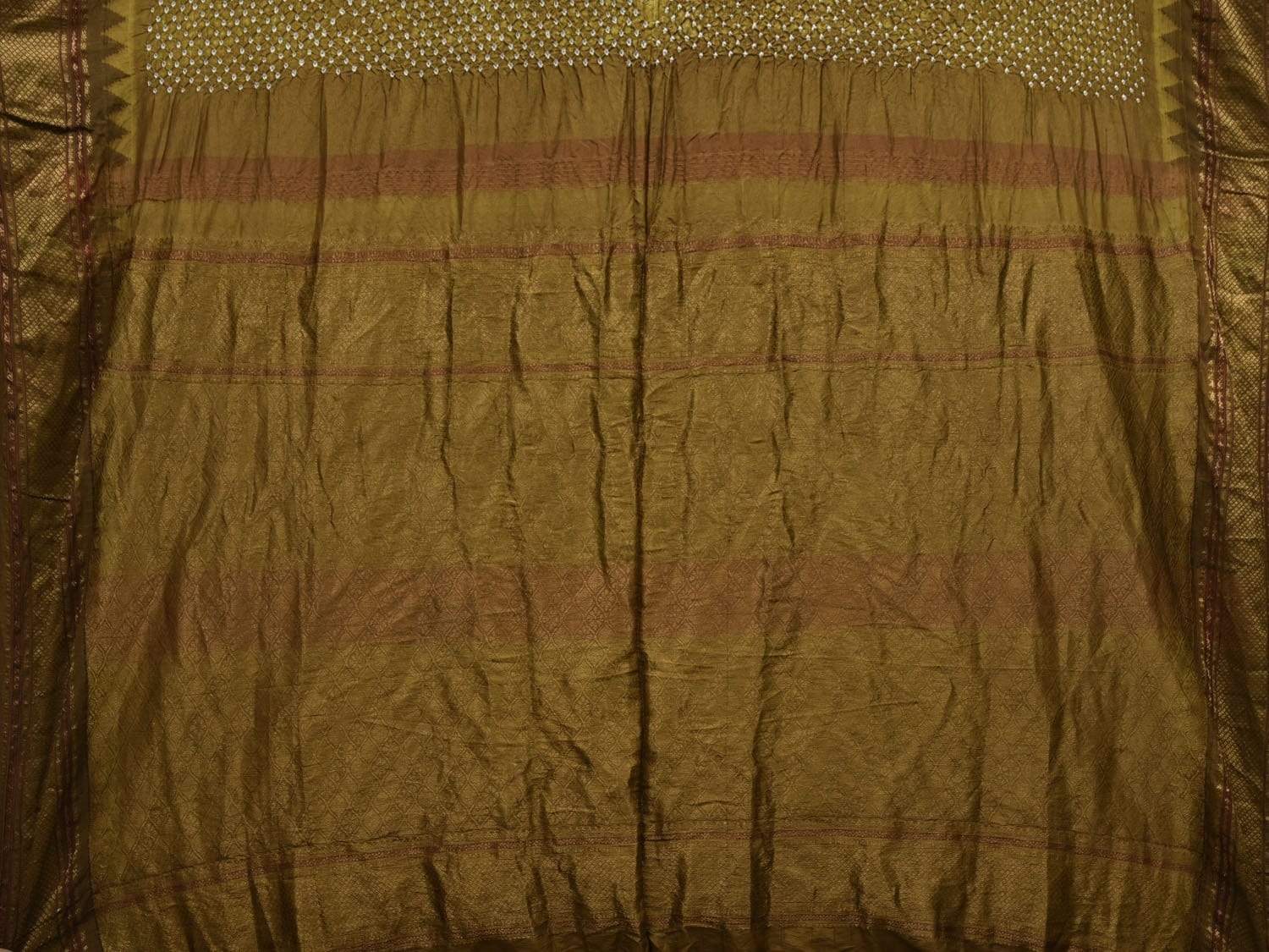 Olive Bandhani Kanchipuram Silk Handloom Saree with Temple Border Design No Blouse bn0248
