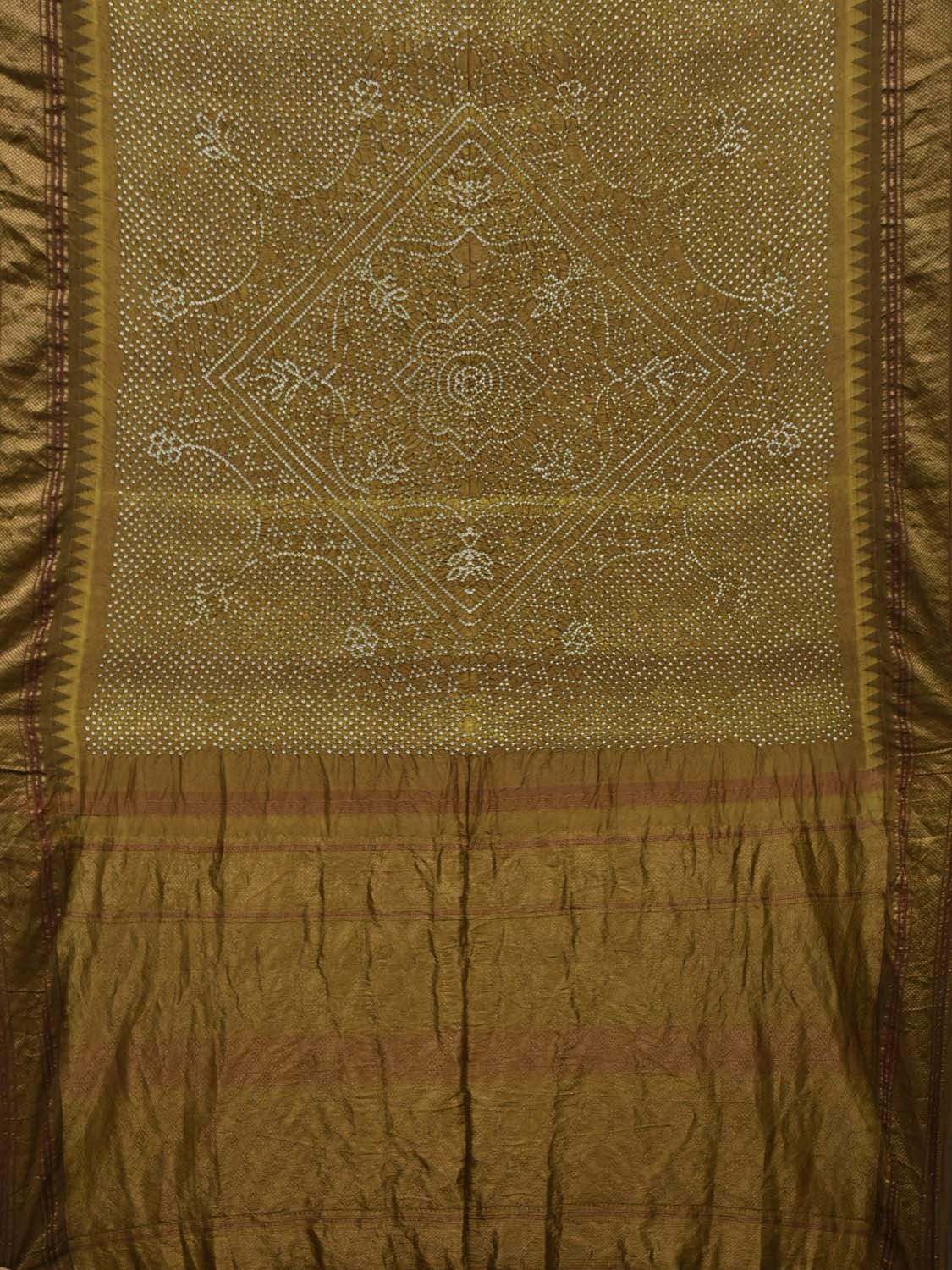 Olive Bandhani Kanchipuram Silk Handloom Saree with Temple Border Design No Blouse bn0248