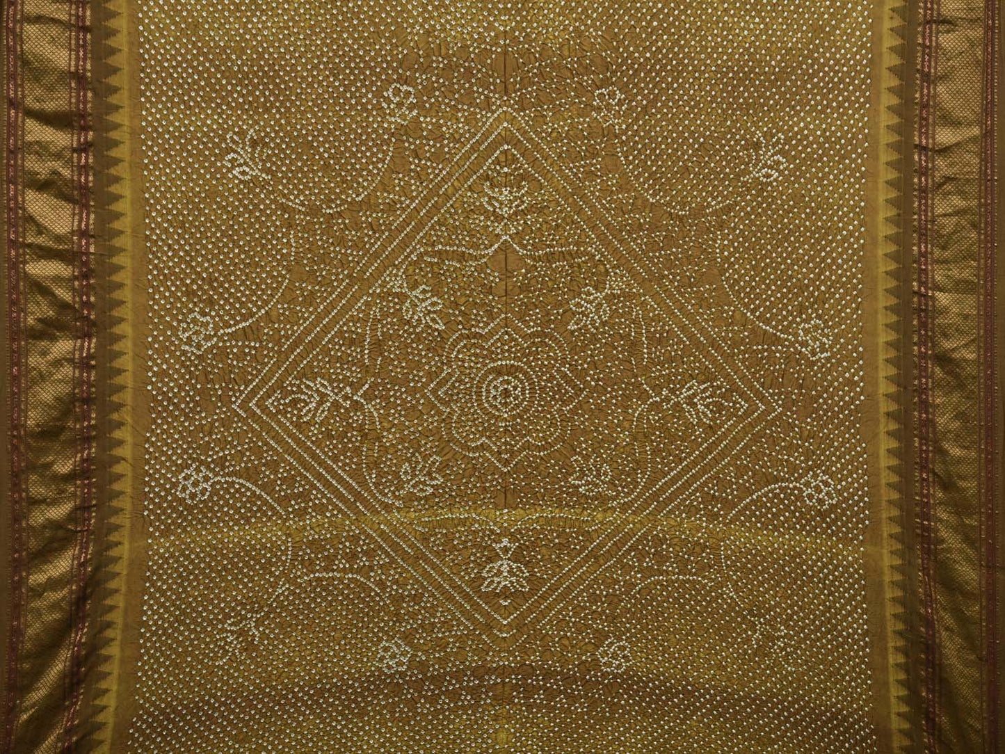 Olive Bandhani Kanchipuram Silk Handloom Saree with Temple Border Design No Blouse bn0248