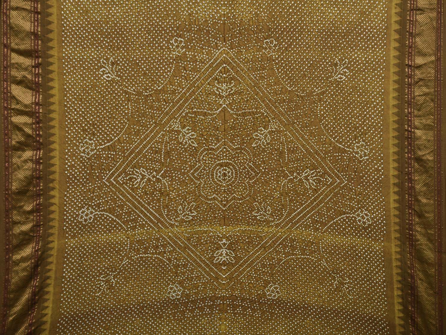 Olive Bandhani Kanchipuram Silk Handloom Saree with Temple Border Design No Blouse bn0248