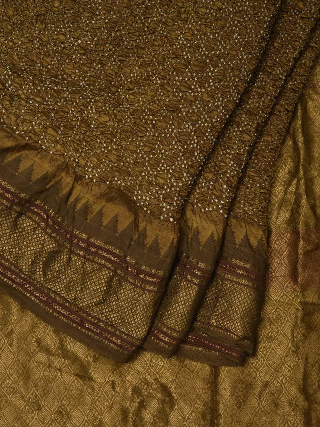 Olive Bandhani Kanchipuram Silk Handloom Saree with Temple Border Design No Blouse bn0248