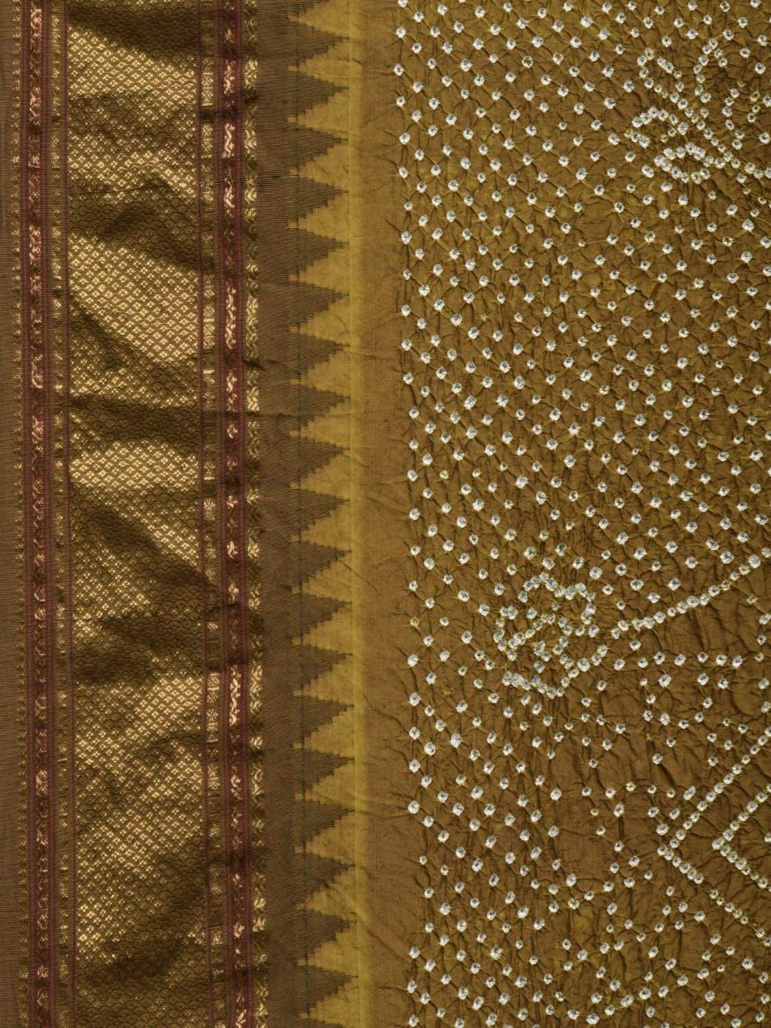 Olive Bandhani Kanchipuram Silk Handloom Saree with Temple Border Design No Blouse bn0248