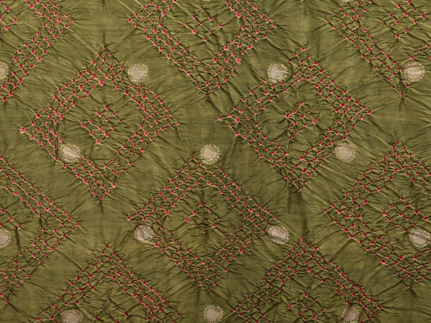 Olive Bandhani Paithani Silk Handloom Saree with Flowers Border and Pallu Design bn0377