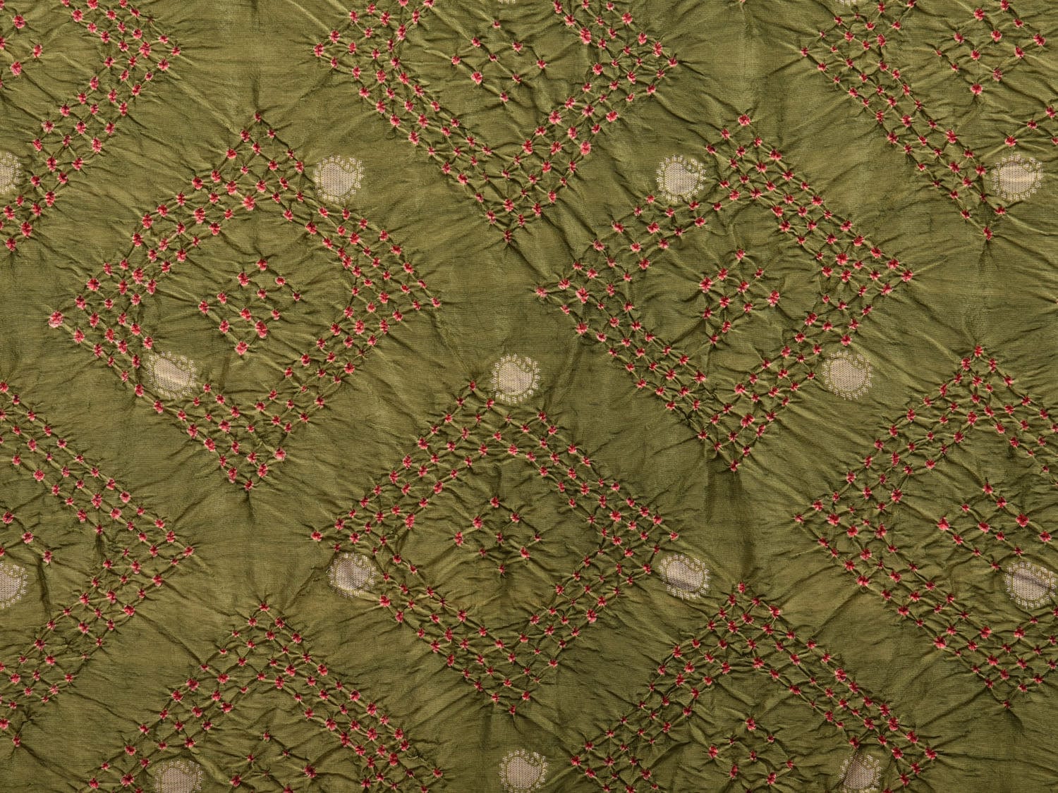 Olive Bandhani Paithani Silk Handloom Saree with Flowers Border and Pallu Design bn0377