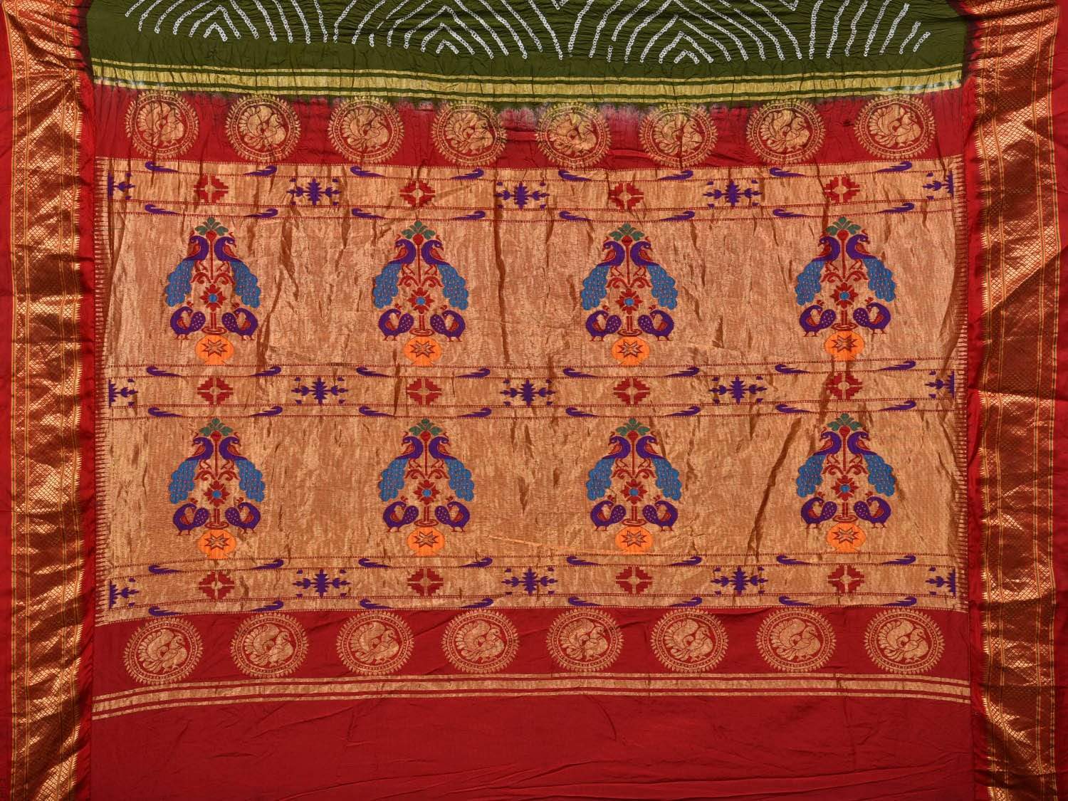 Olive Bandhani Paithani Silk Handloom Saree with Pallu Design bn0275