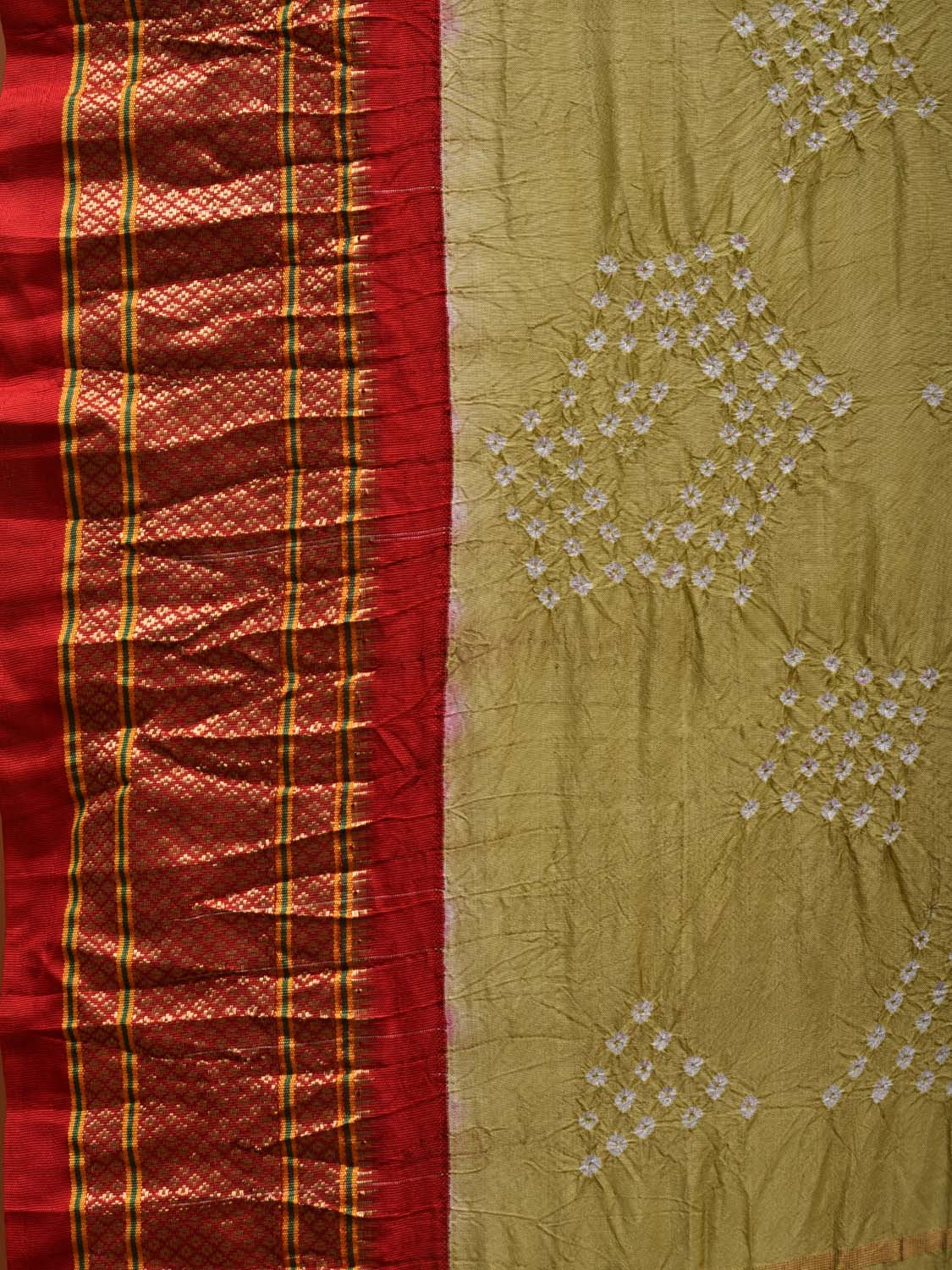 Olive Bandhani Paithani Silk Handloom Saree with Pallu Design bn0358