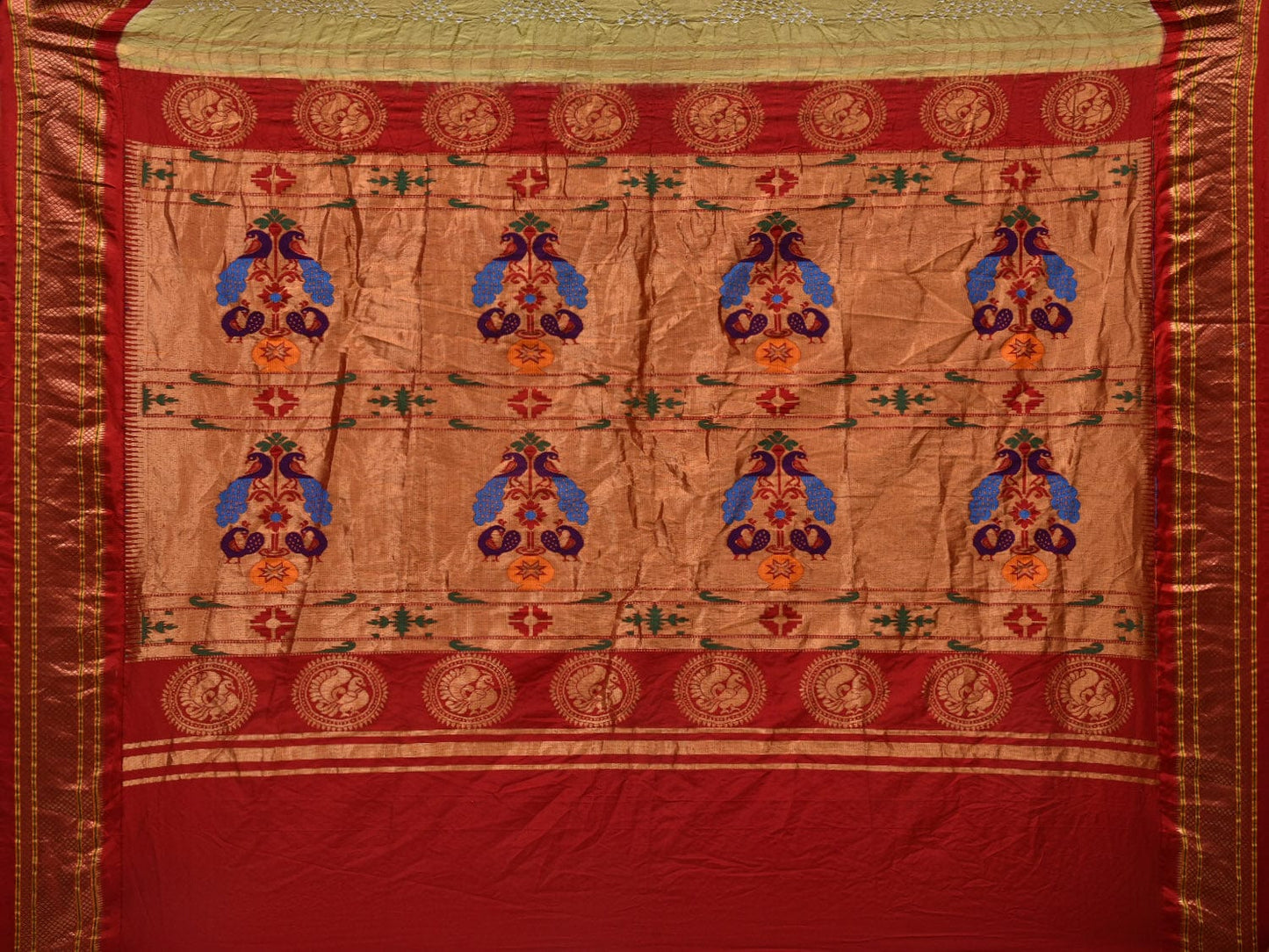 Olive Bandhani Paithani Silk Handloom Saree with Pallu Design bn0358