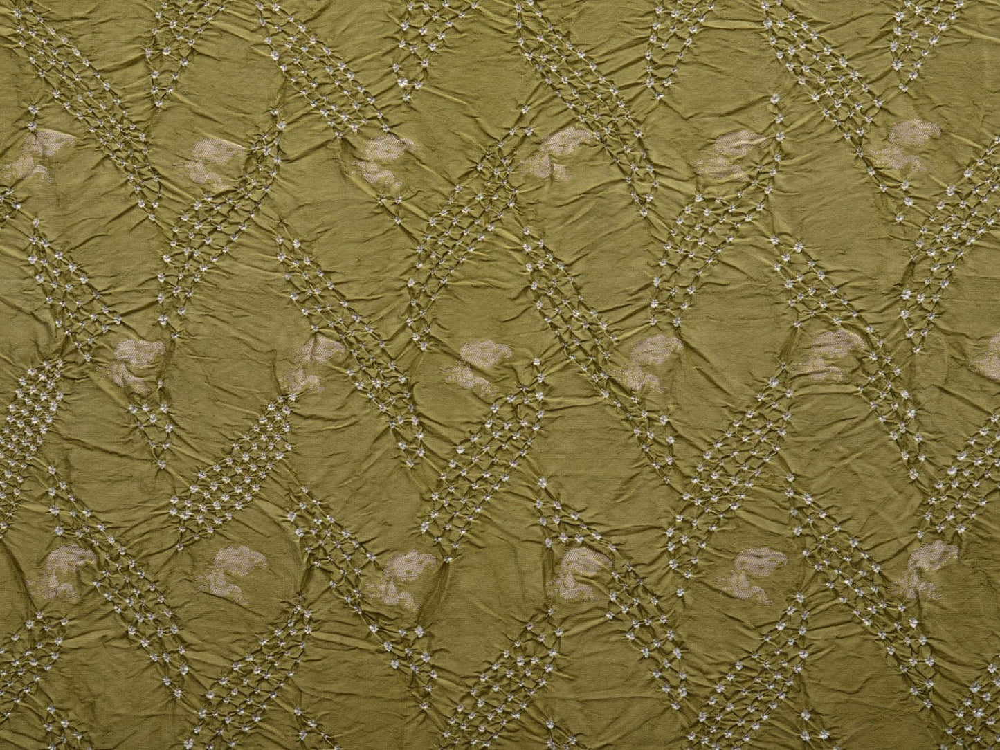 Olive Bandhani Paithani Silk Handloom Saree with Peacocks Border Design bn0347