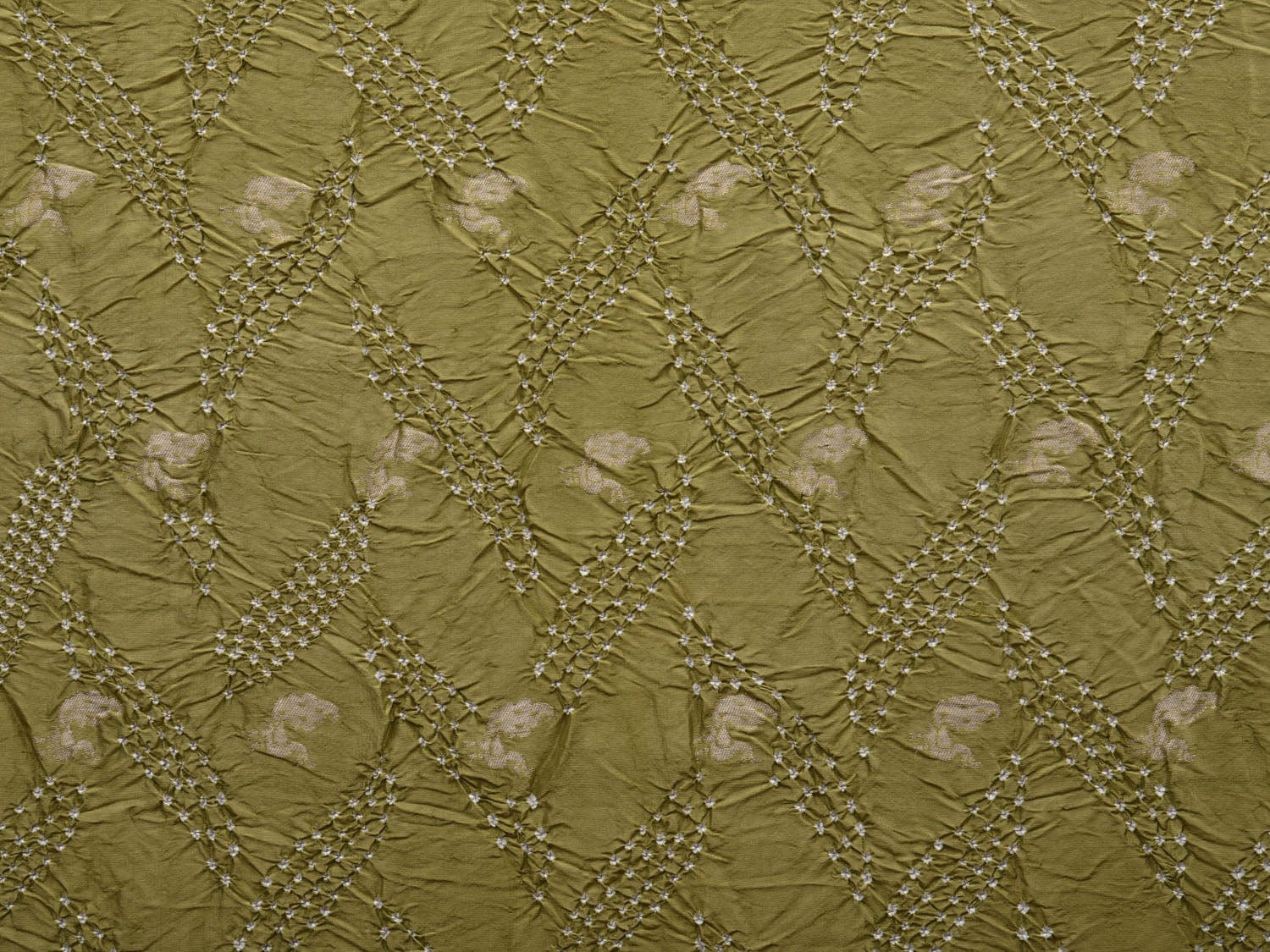 Olive Bandhani Paithani Silk Handloom Saree with Peacocks Border Design bn0347