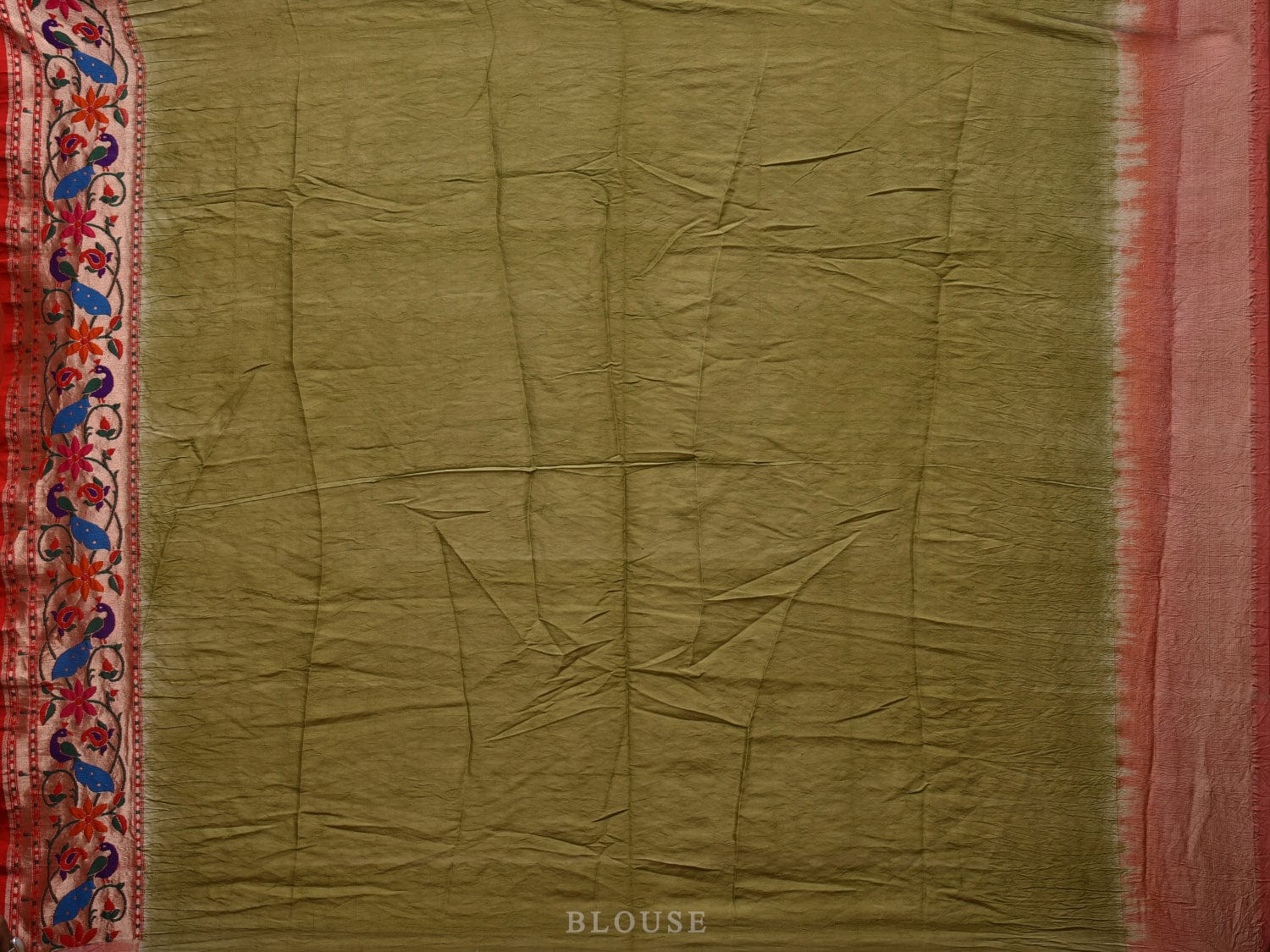 Olive Bandhani Paithani Silk Handloom Saree with Peacocks Border Design bn0347