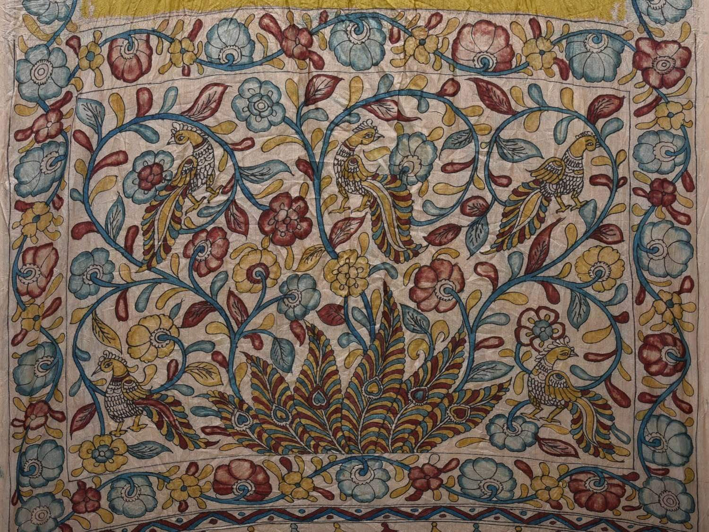 Olive Bandhani Tussar Handloom Saree with Border and Pallu Kalamkari Design bn0257