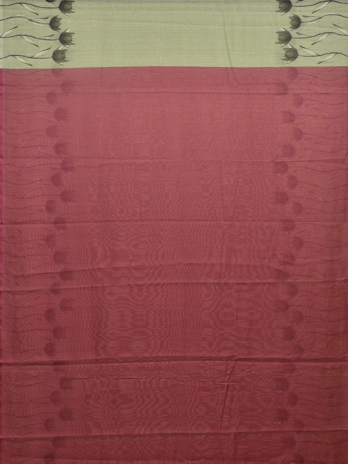 Olive Cotton Saree with Lotus Plaints Border Digital Print Design o0501