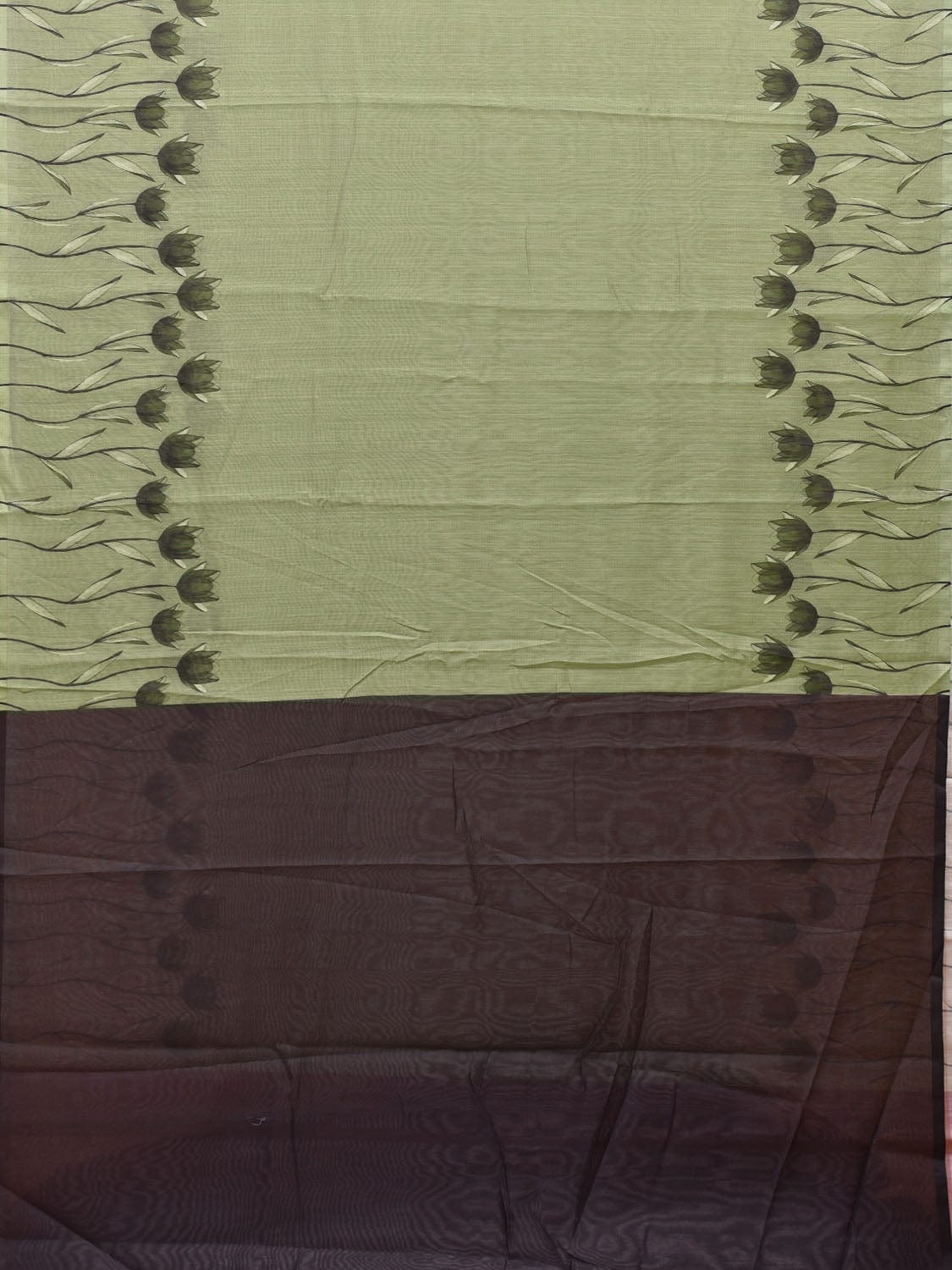 Olive Cotton Saree with Lotus Plaints Border Digital Print Design o0501