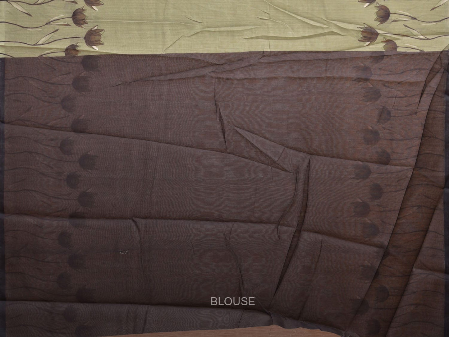 Olive Cotton Saree with Lotus Plaints Border Digital Print Design o0501
